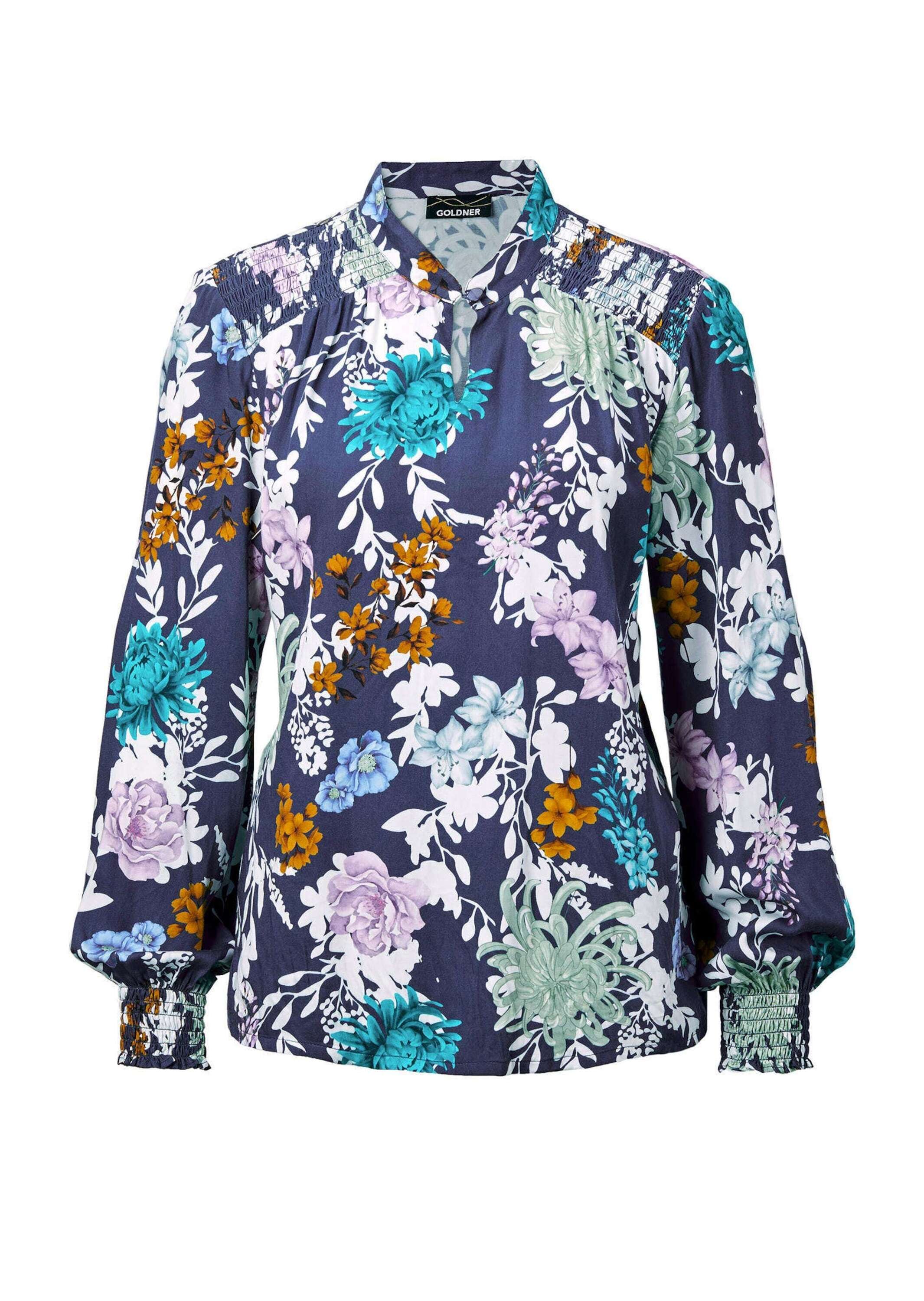 GOLDNER Schlupfbluse "Florale Viskosebluse mit Stehkragen" Smokbündchen günstig online kaufen