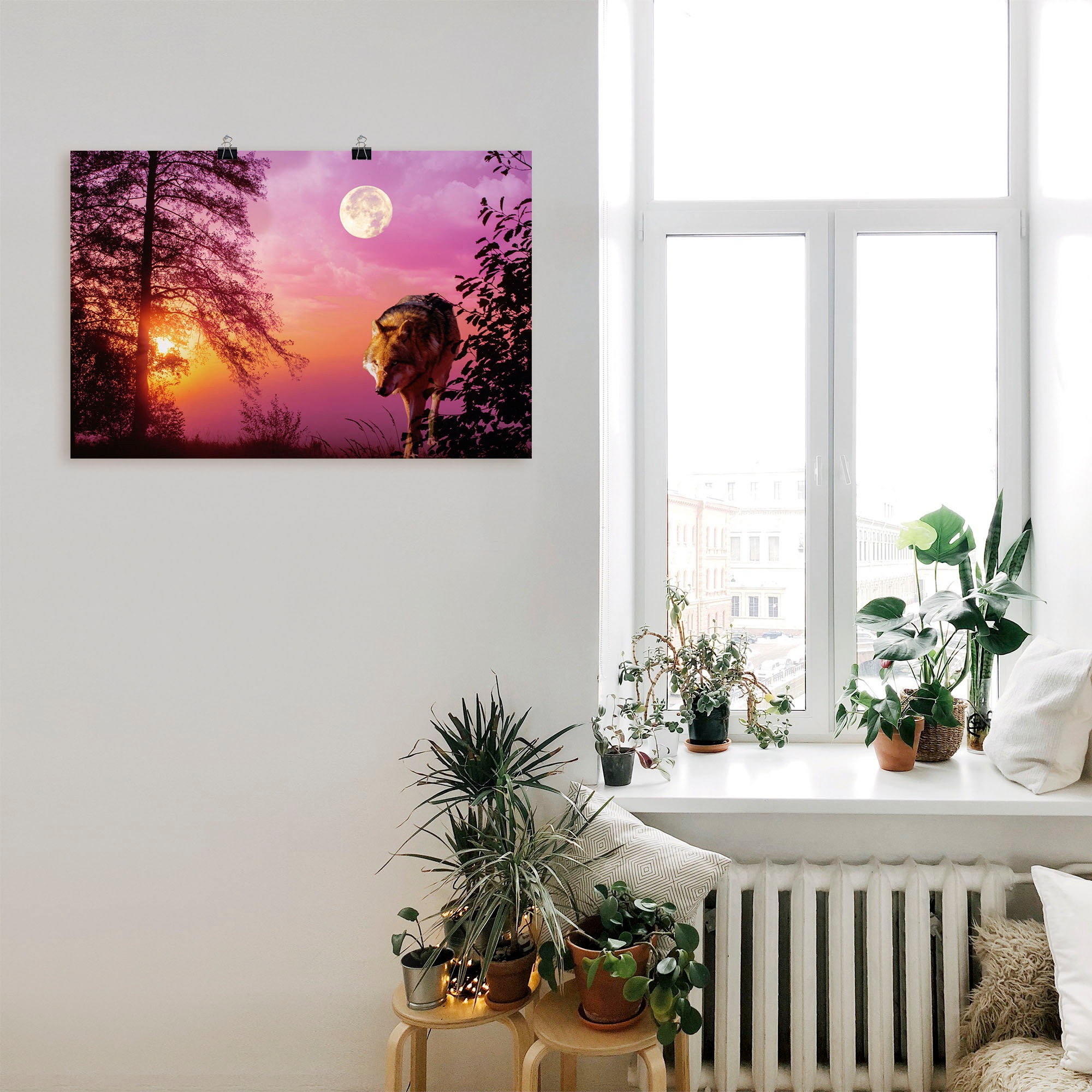 Artland Wandbild »Wolf im Vollmond«, Wolfbilder, (1 St.), als Alubild, Outdoorbild, Leinwandbild, Poster in verschied. Größen