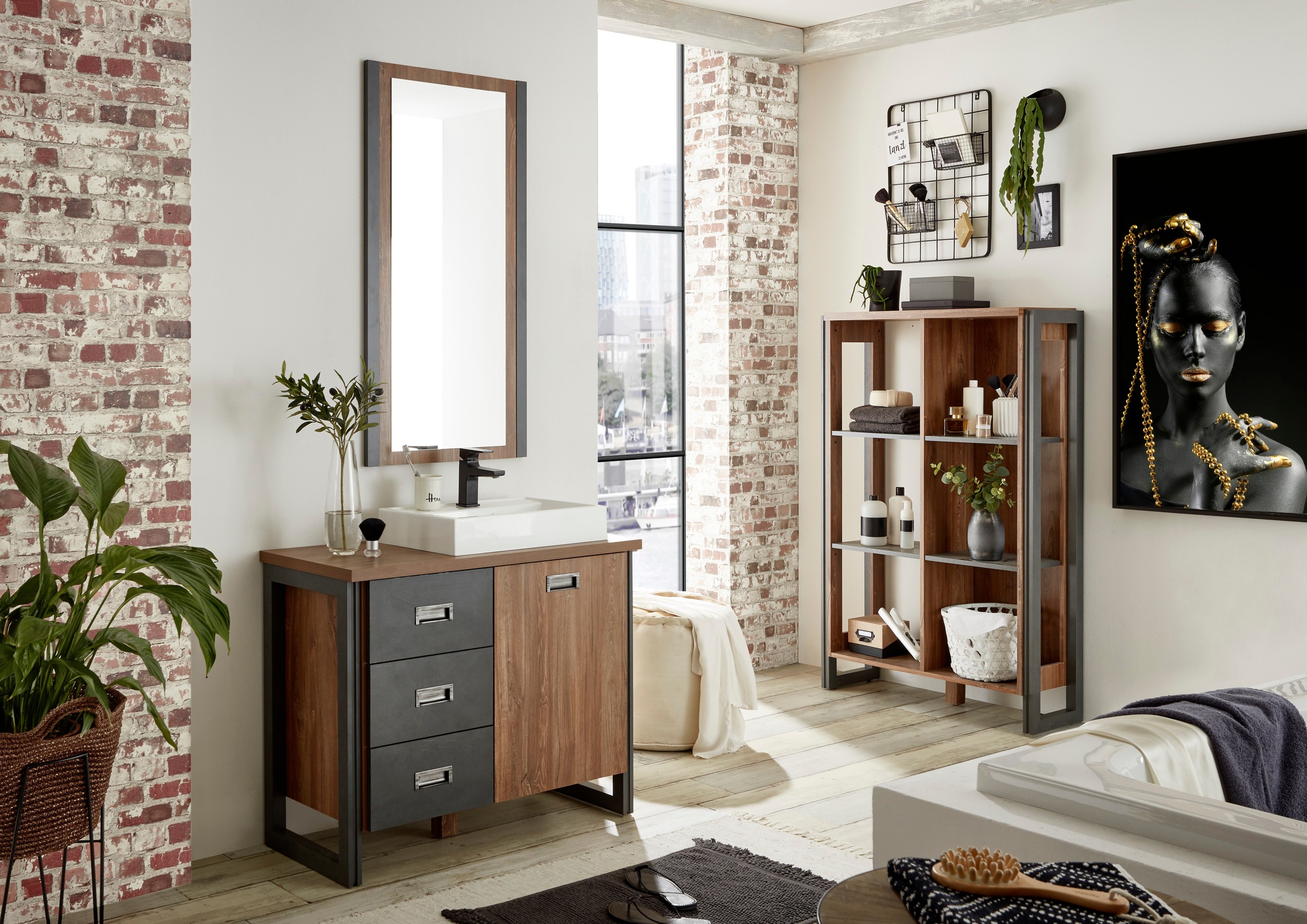 Home affaire Badmöbel-Set "Detroit, Bad im Industrialdesign, 3-teiliges Bad günstig online kaufen