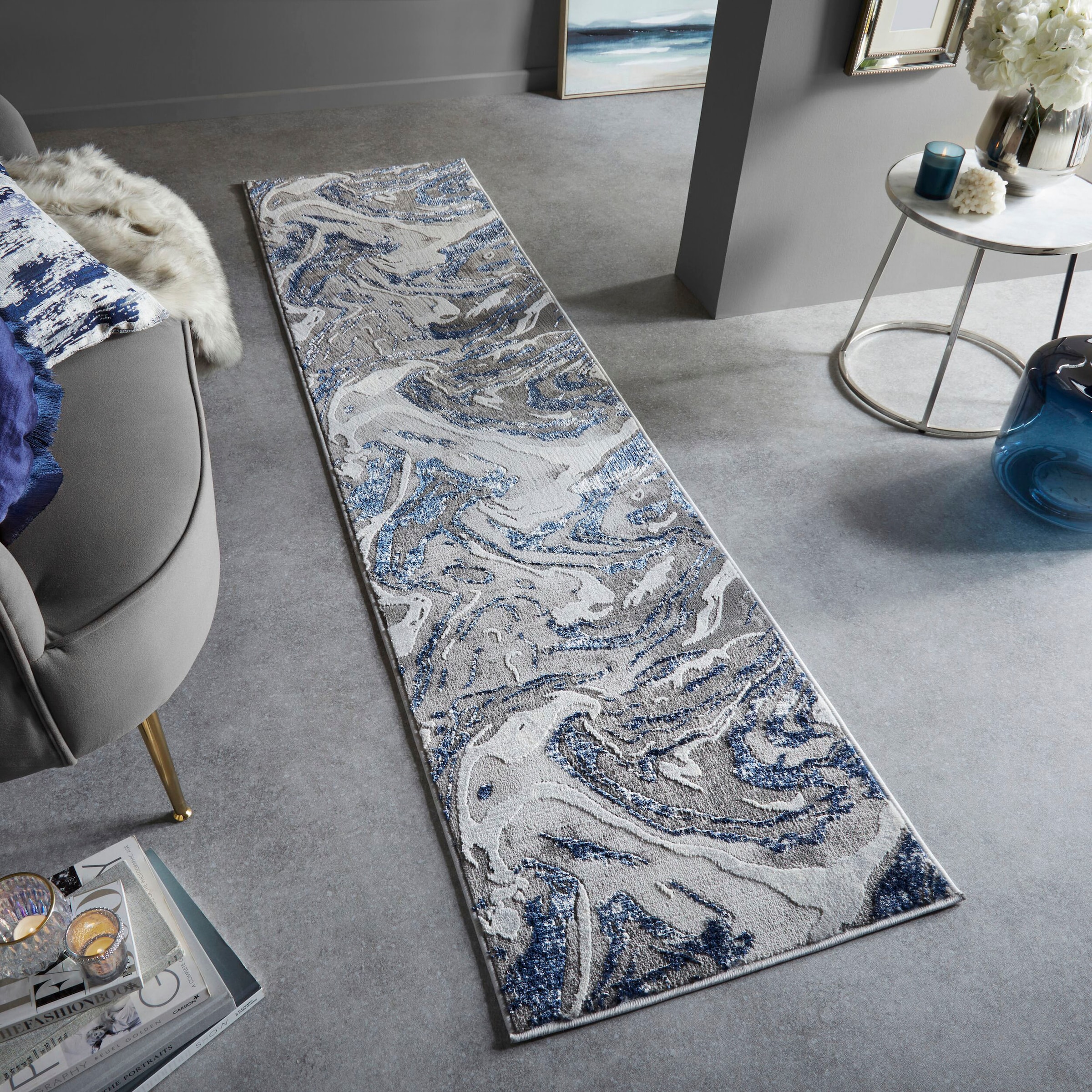 FLAIR RUGS Läufer »Marbled«, rechteckig, 12 mm Höhe, dezenter Glanz, mehrfarbig, modernes Marmor-Design, Teppichläufer