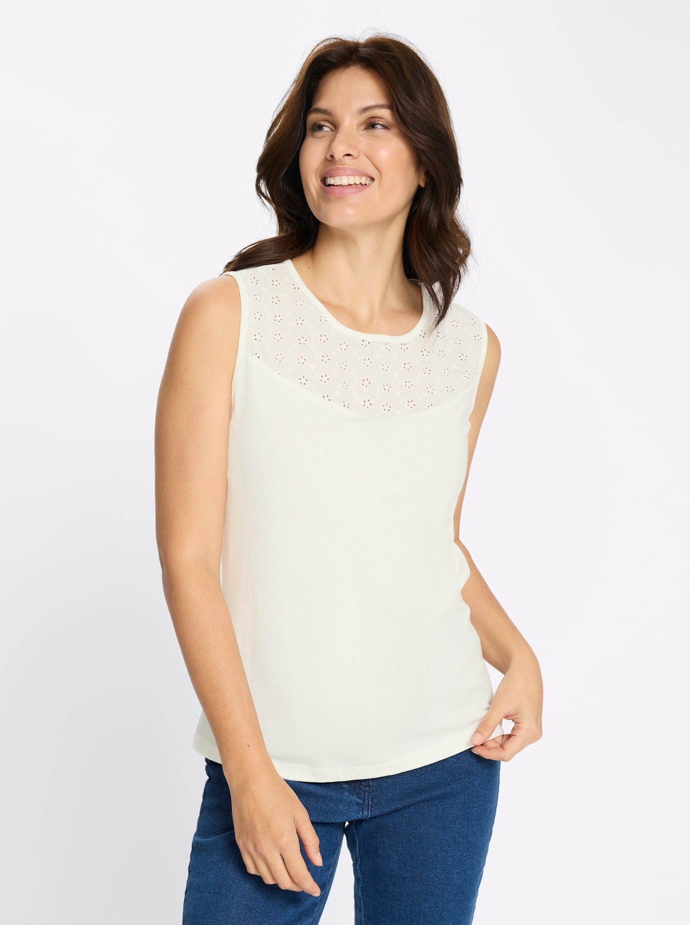 Shirttop CLASSIC BASICS, Damen, Gr. 54, ecru, 100% Baumwolle, unifarben, Rundhals, Tops Shirttop