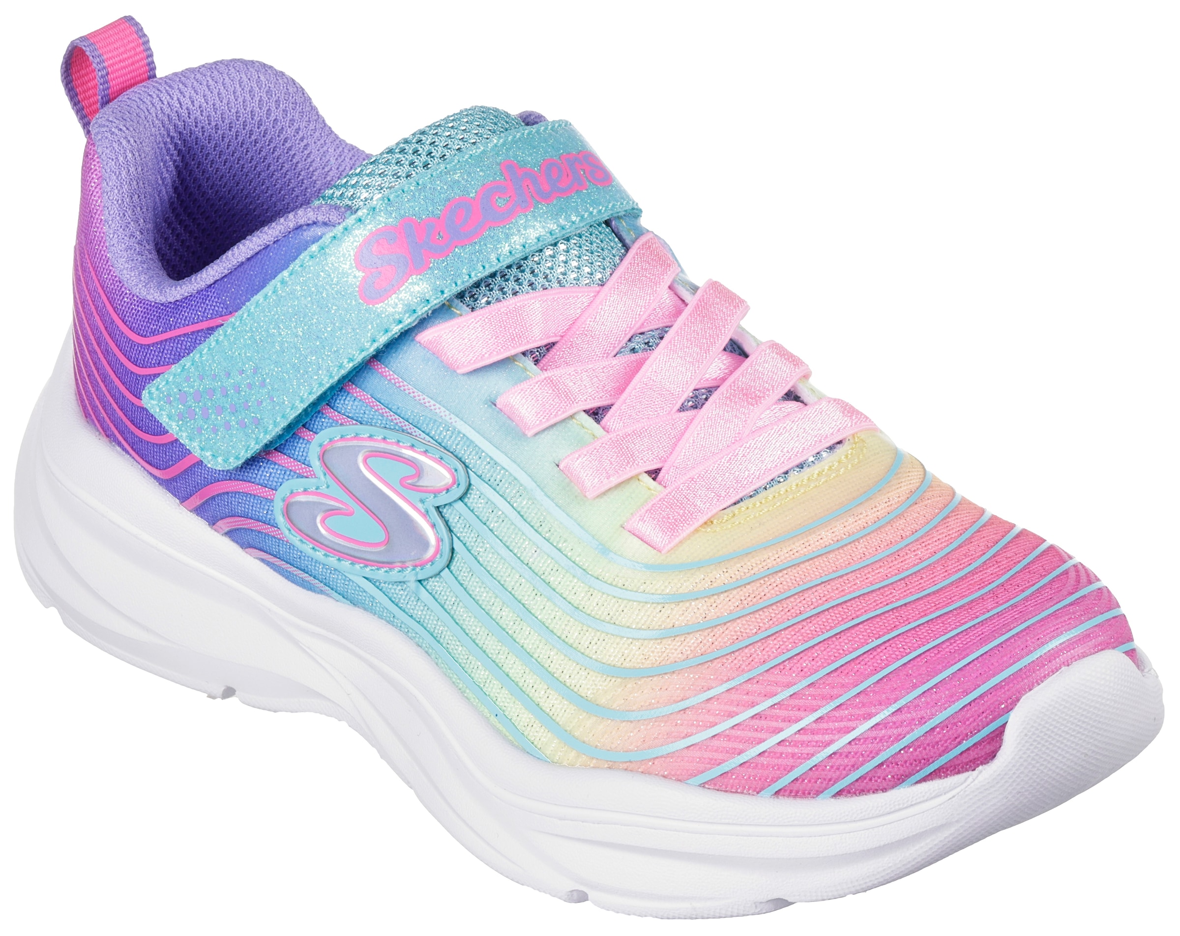 Skechers Sneaker »POWER JAMS - PASTEL SPEED«, Slip-On Sneaker, Klettschuh mit Regenbogen-Farbverlauf und Glitzer