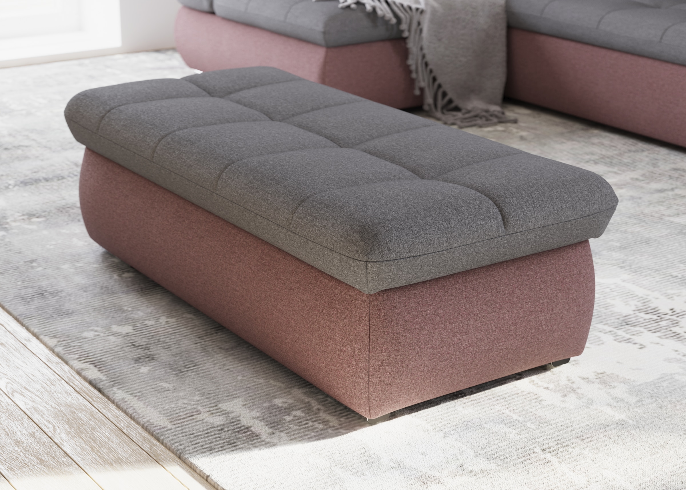 DOMO collection Polsterhocker "MORIC 136x64 cm, praktisch und komfortabel" inklusive Stauraum