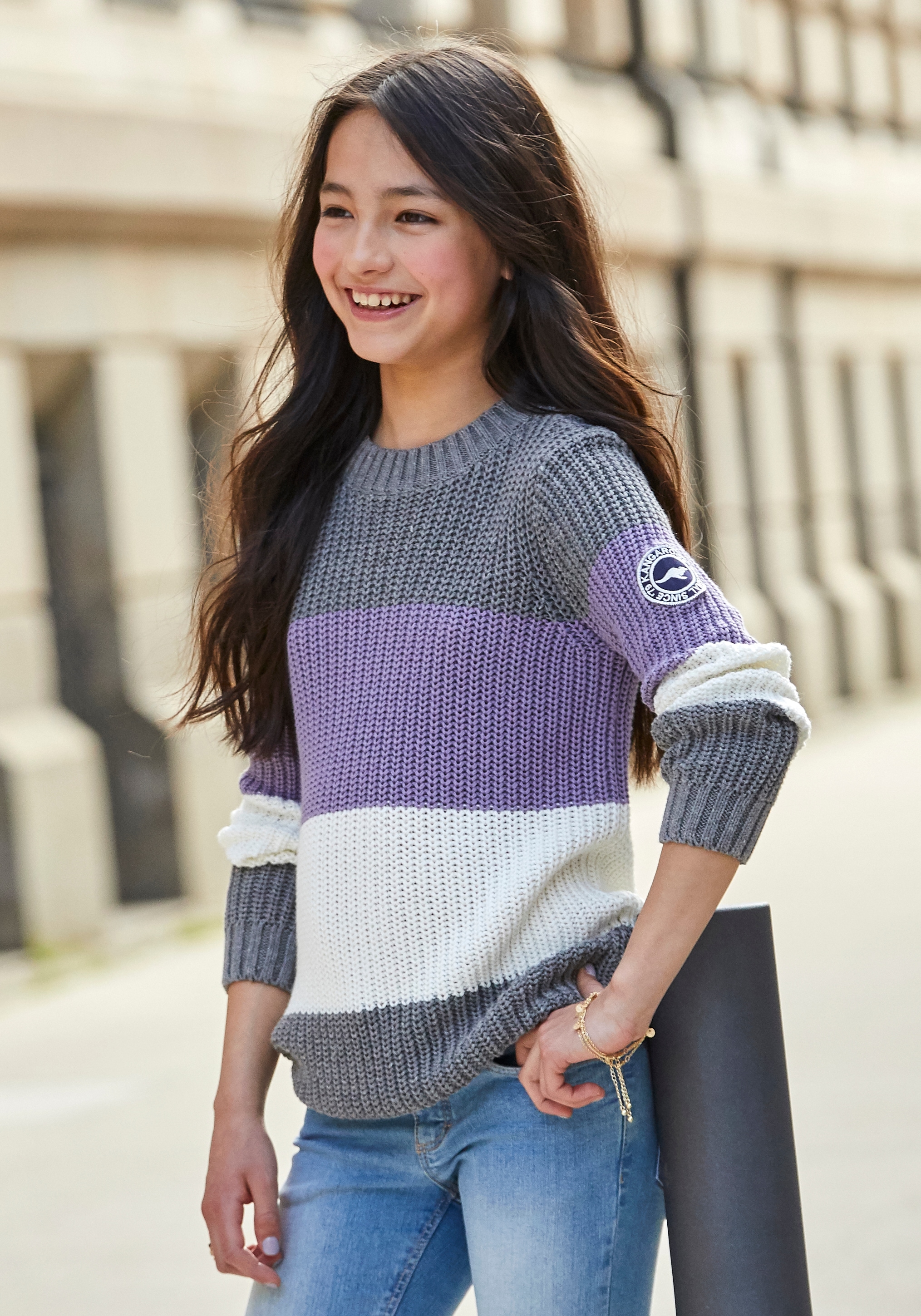 Strickpullover »Ringelpullover«, mit Logo auf dem Ärmel