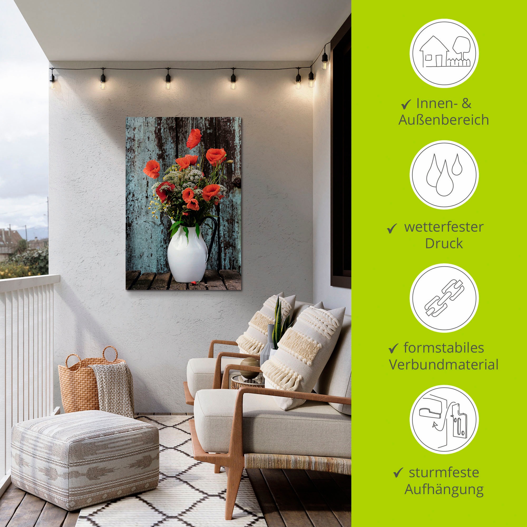 Artland Wandbild »Krug mit Mohnblumen«, Blumen, (1 St.), als Alubild, Outdoorbild, Leinwandbild, Poster in verschied. Größen