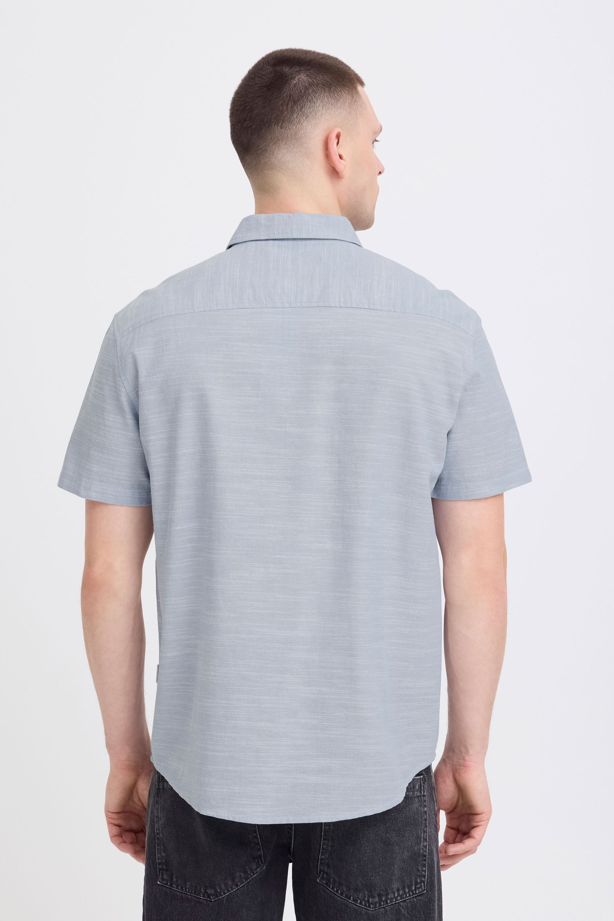 Kurzarmhemd BLEND "BHDaris", Herren, Gr. S, US-Größen, faded denim, Web, 100% Baumwolle, meliert, Basic, Basic normal, ohne Ausschnitt, gerader Abschluss, Hemden, Meliertes Kurzarm-Hemd mit Kentkragen 6