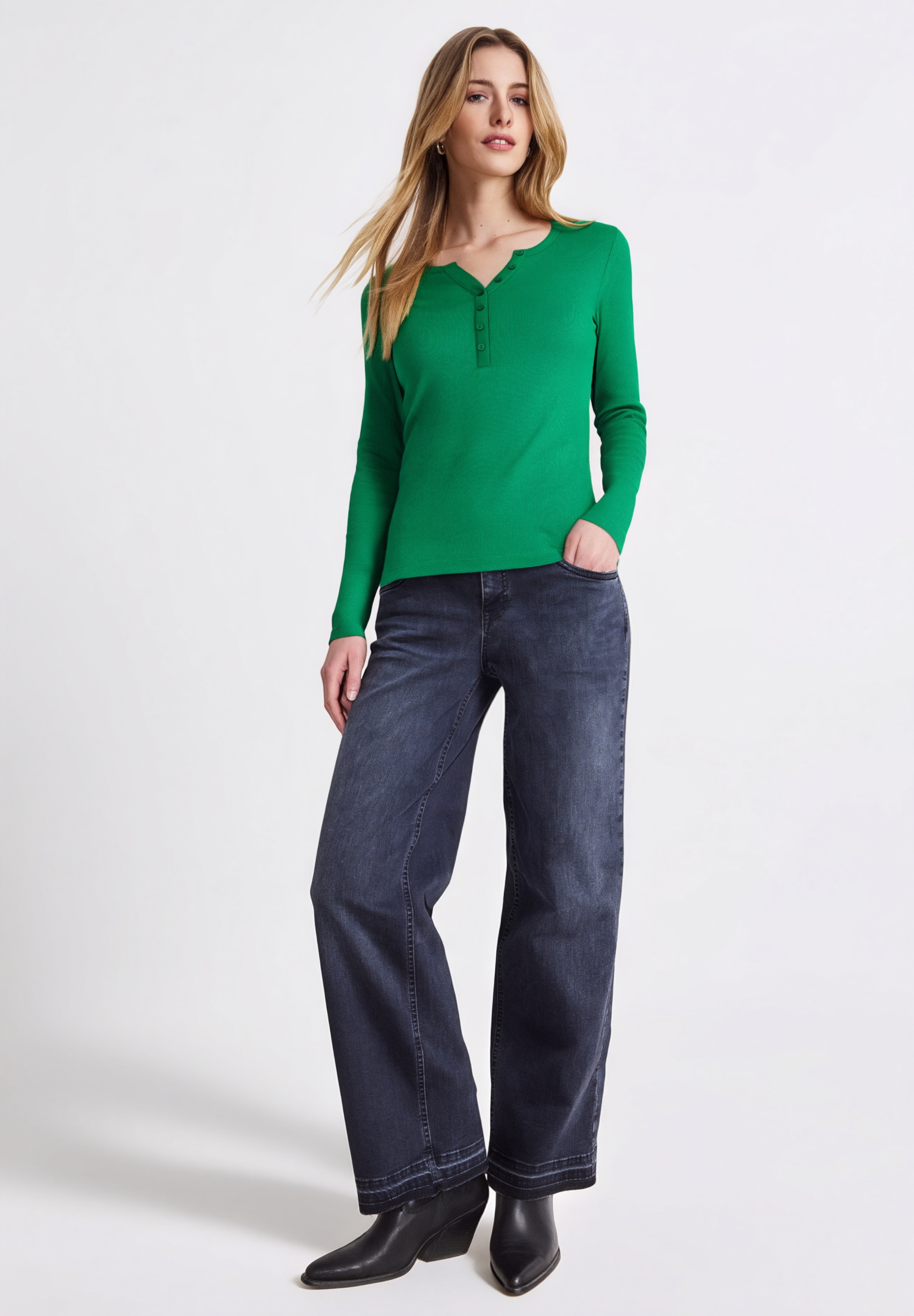 STREET ONE STUDIO Langarmshirt aus Baumwolle mit Stretchante