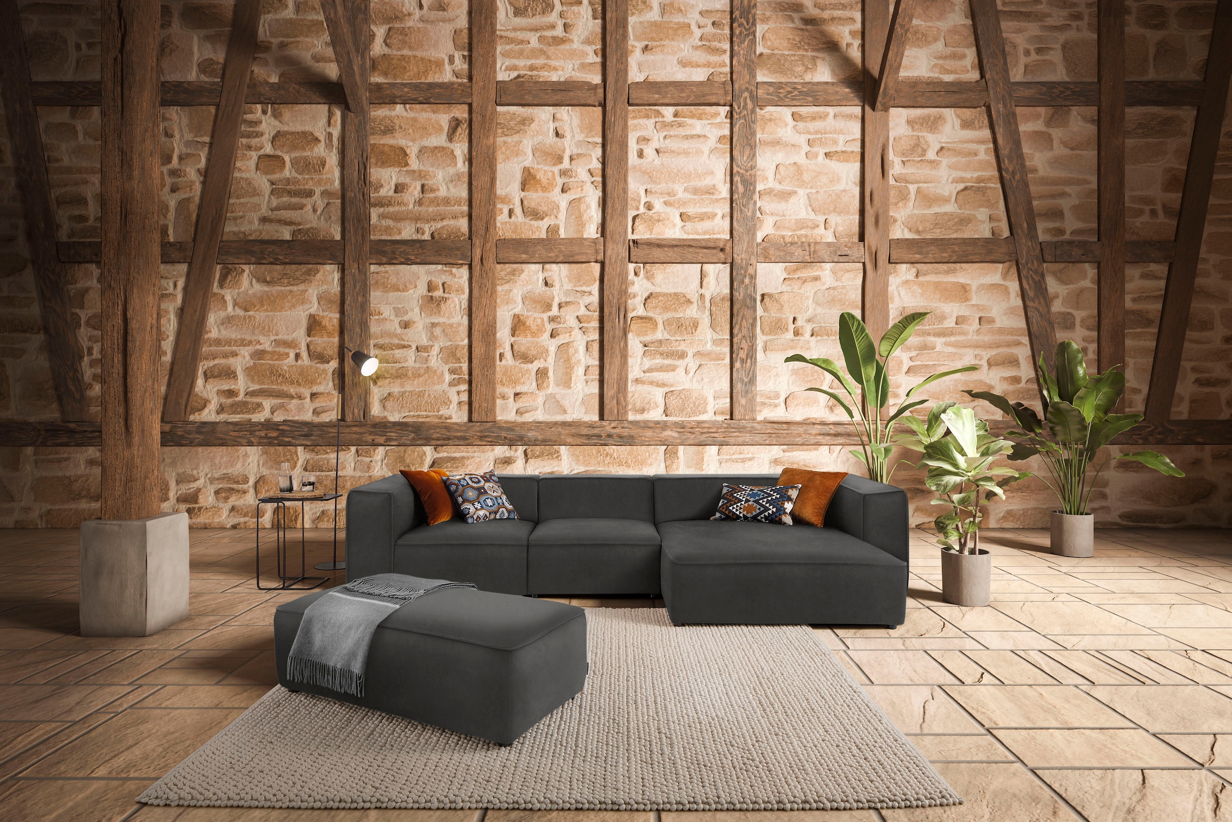 W.SCHILLIG Ecksofa "around-the-block Mega Sofa, viel Platz und hoher Sitzkomfort, L-Form" mit eleganter Biese, mit Federkern, Breite 341 cm