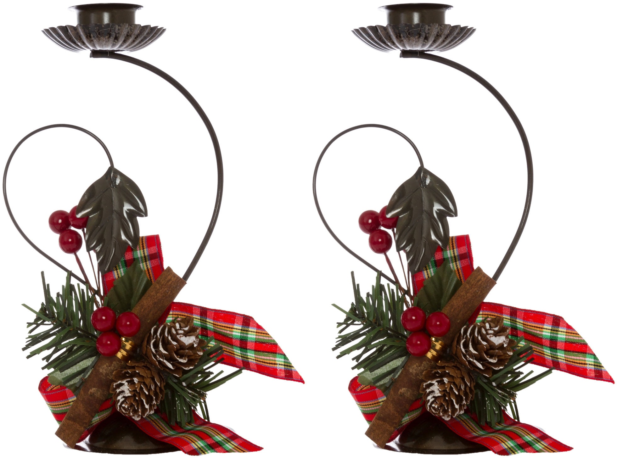 Myflair Möbel & Accessoires Kerzenhalter »Weihnachtsdeko rot«, (Set, 2 St.), im Blattdesign, mit winterlicher Dekoration
