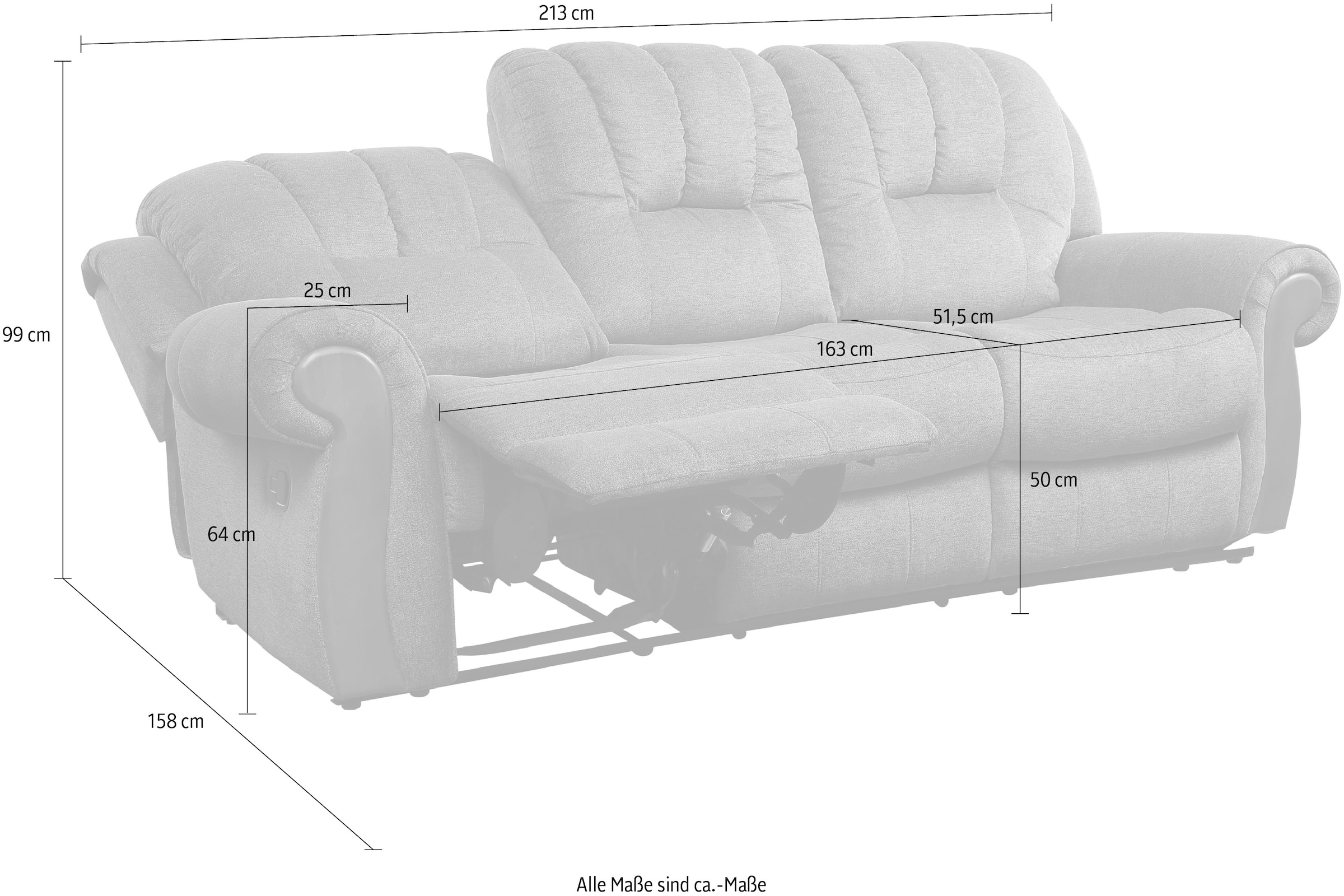 Home affaire 3-Sitzer »Marven«, mit Relaxfunktion an 2 Sitzen und Federkern- Polsterung | BAUR
