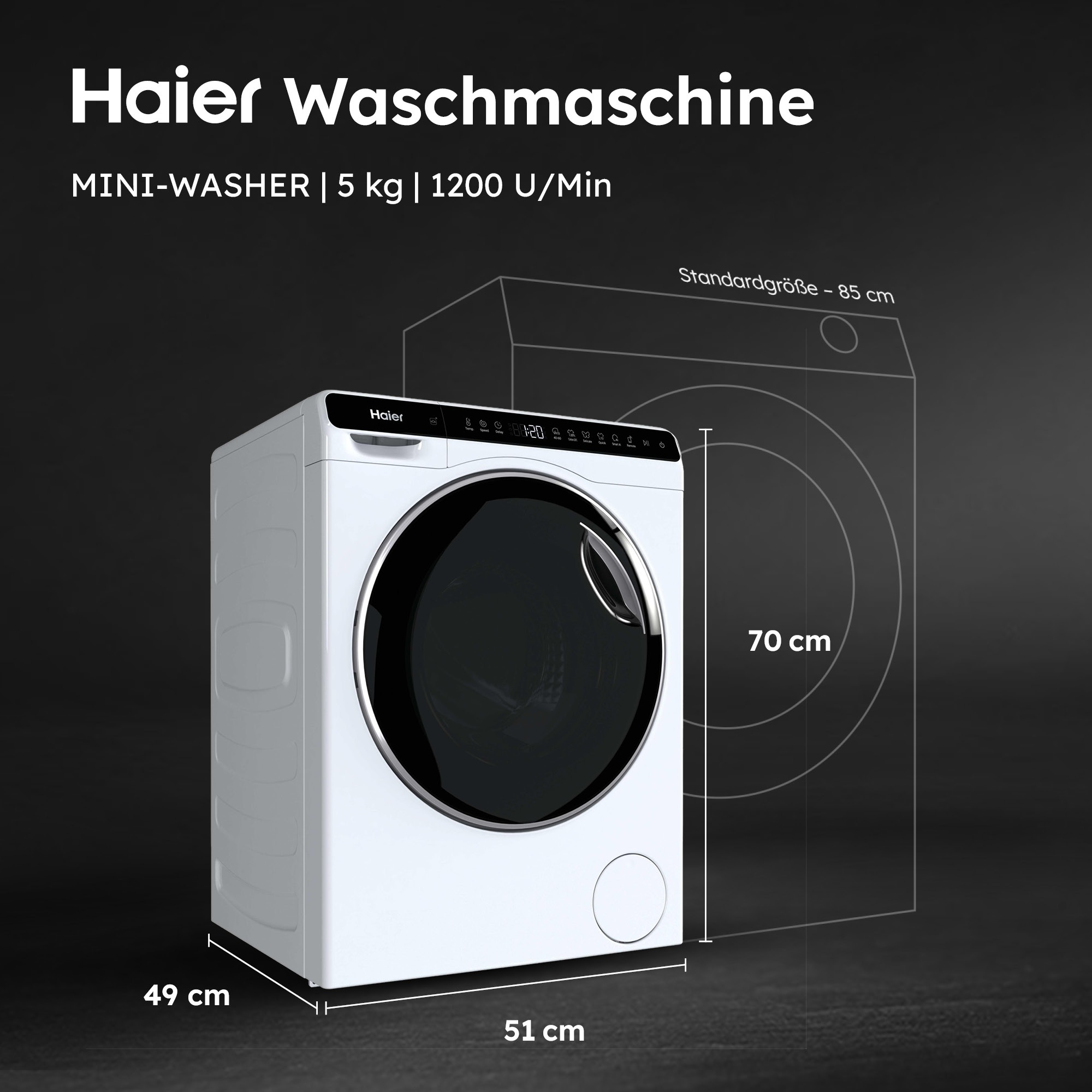 Haier Mini-Waschmaschine "HW50-BP12307U1-S" 5 kg 1200 U/min besonders kompa günstig online kaufen