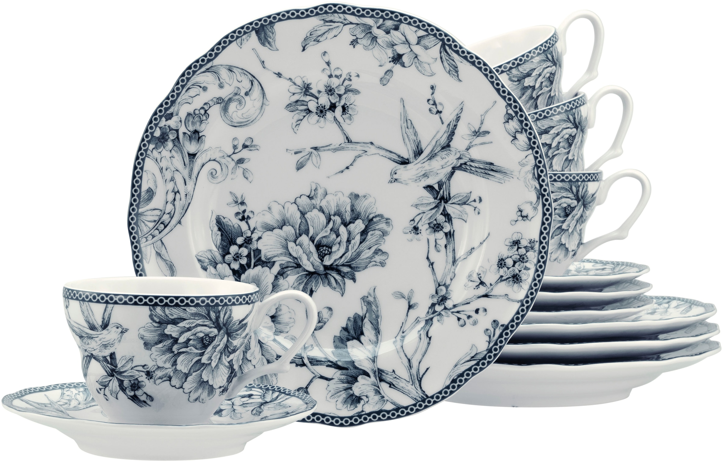 CreaTable Kaffeeservice »Adelaide, Service 12-tlg.« Nostalgischer Vintage Dekor, Elegante Form