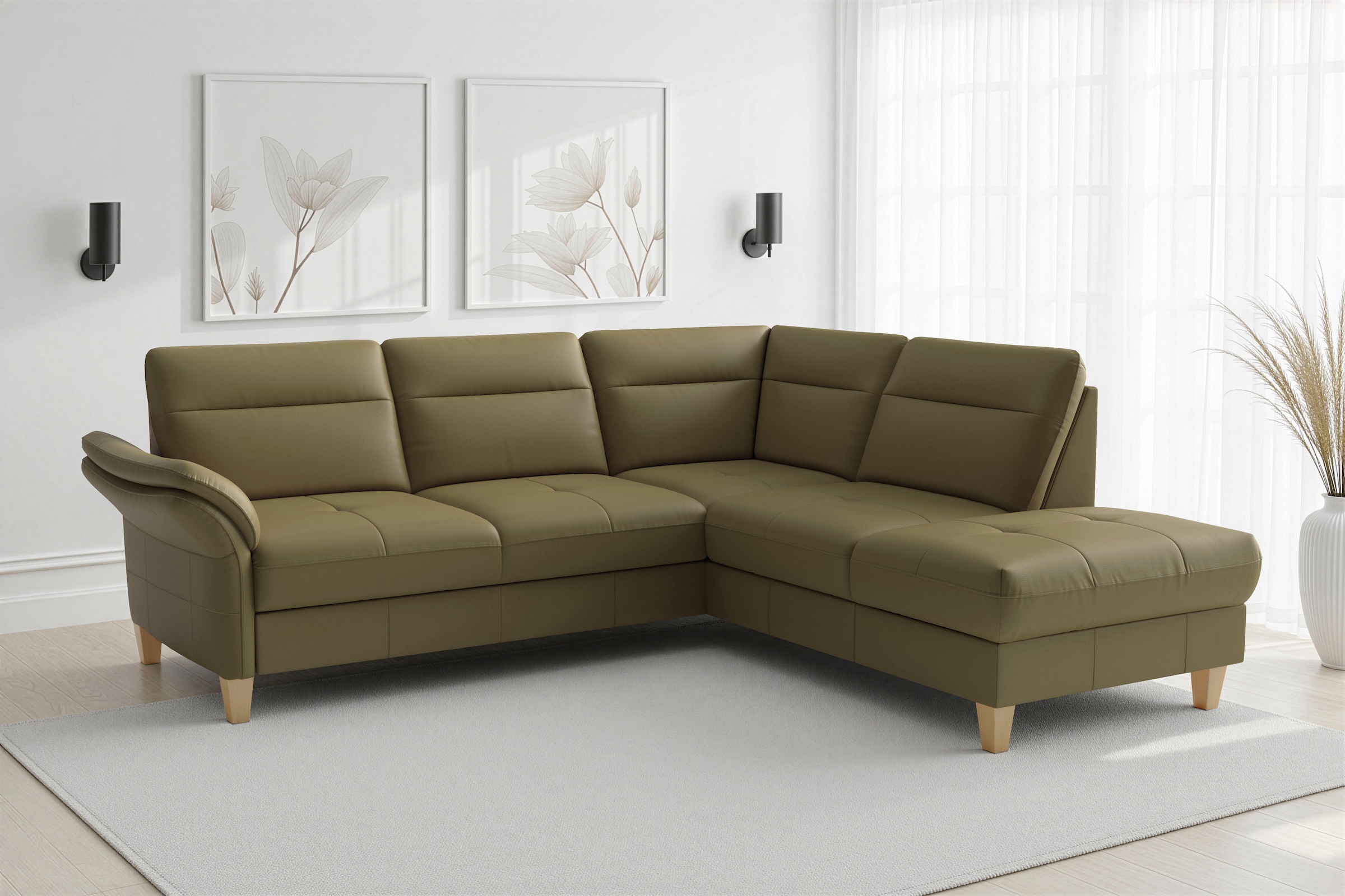 sit&more Ecksofa "Pamela L-Form, B: 218 cm, optional Schlaffunktion & Bettkasten, Leder" optional Armteilverstellung, Schlaffunktion & Bettkasten