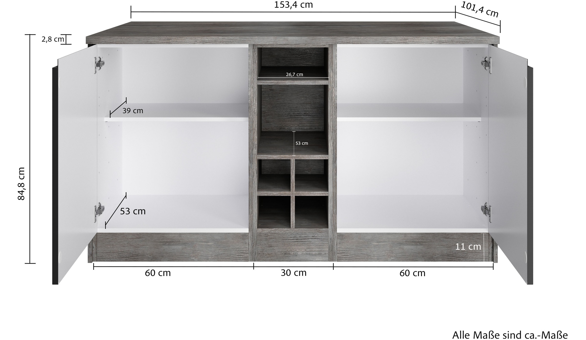 KOCHSTATION Kücheninsel »KS-Virginia«, Breite 153 cm, MDF-Fronten, Flaschenregal