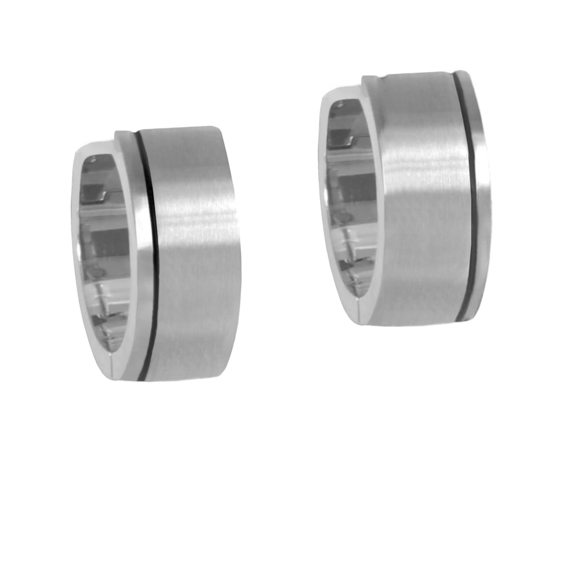Paar Creolen FIRETTI "Schmuck Geschenk Edelstahl Ohrschmuck Ohrringe mit Emaille", edelstahlfarben, schwarz, Ohrringe, Damen, 15mm, Edelstahl, Made in Germany