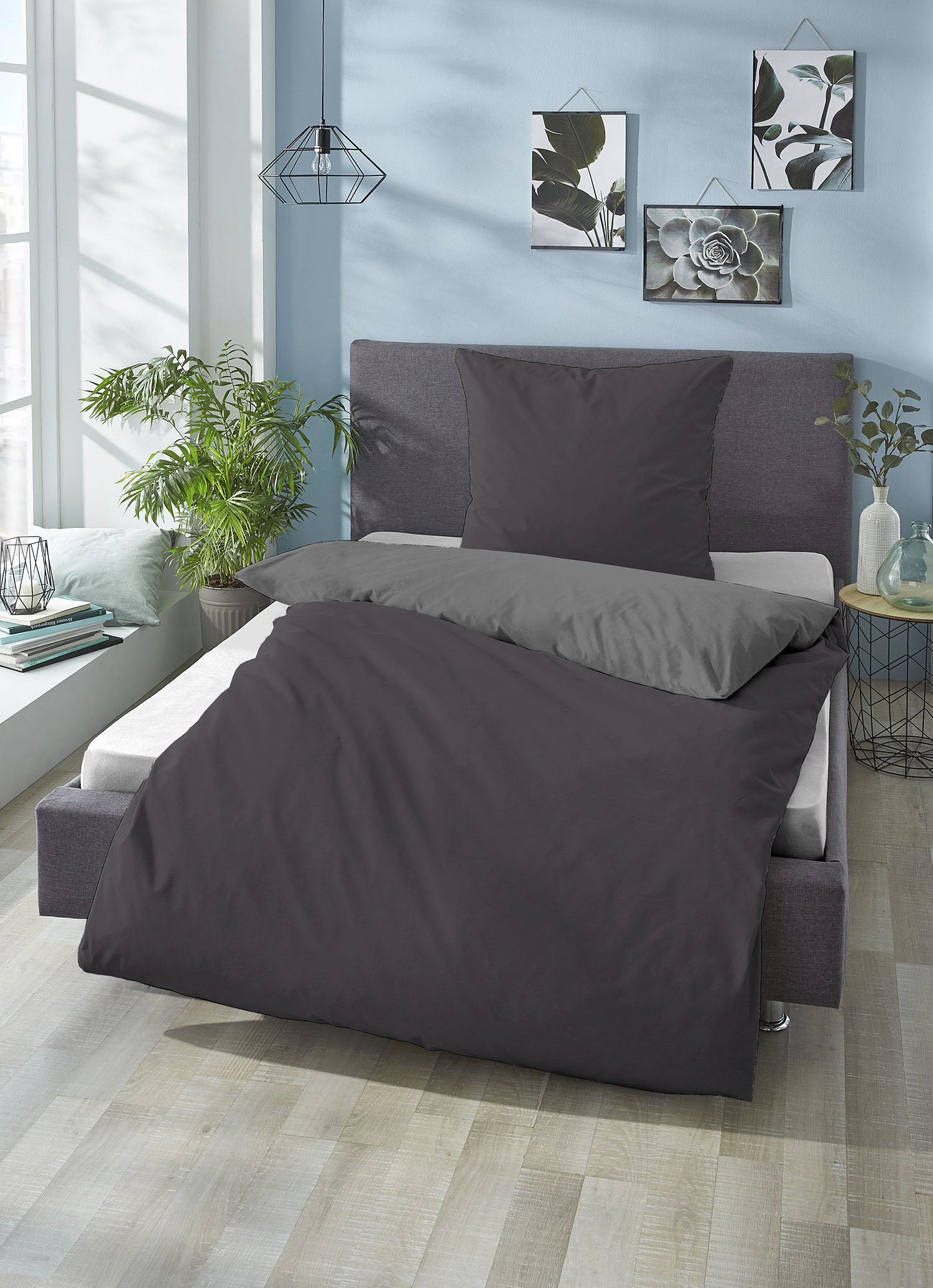 Biberna "Alma in Gr. 135x200, 155x220 oder 200x200 cm" 2 Stk. Bettwäsche aus Baumwolle, Reißverschluss, Bettwäsche mit Wendeoptik