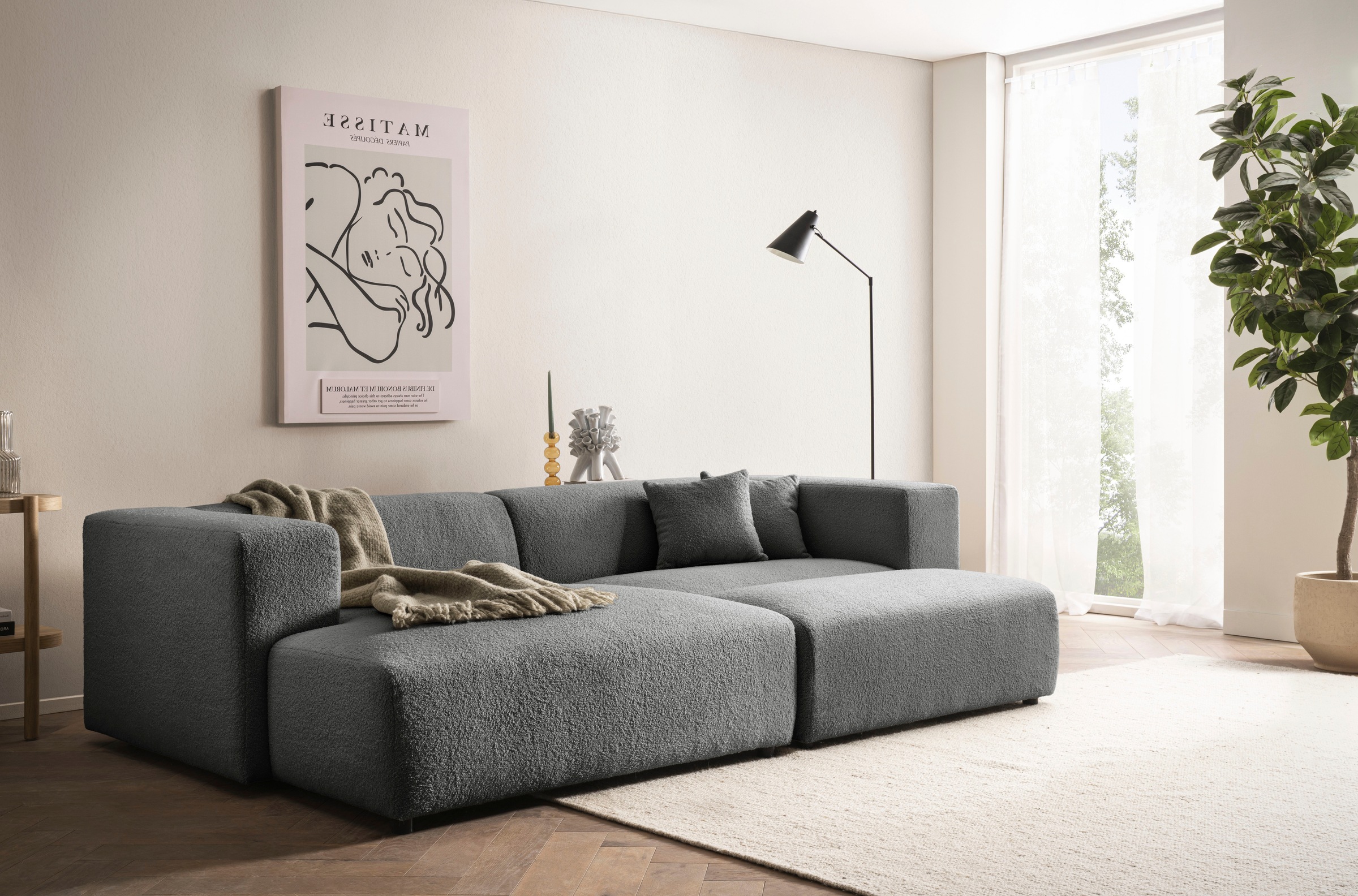 andas Polsterecke »BAKELS, Ecksofa-Set mit Hocker, L-Form mit Schlaffunktion«, Ecksofa-Set (incl. Hocker) im trendigen Megacord