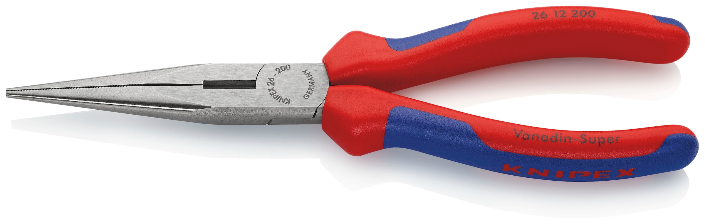 Knipex Flachrundzange »26 12 200 mit Schneide (Storchschnabelzange)«, (1 tlg.), schwarz atramentiert, mit Mehrkomponenten-Hüllen 200 mm