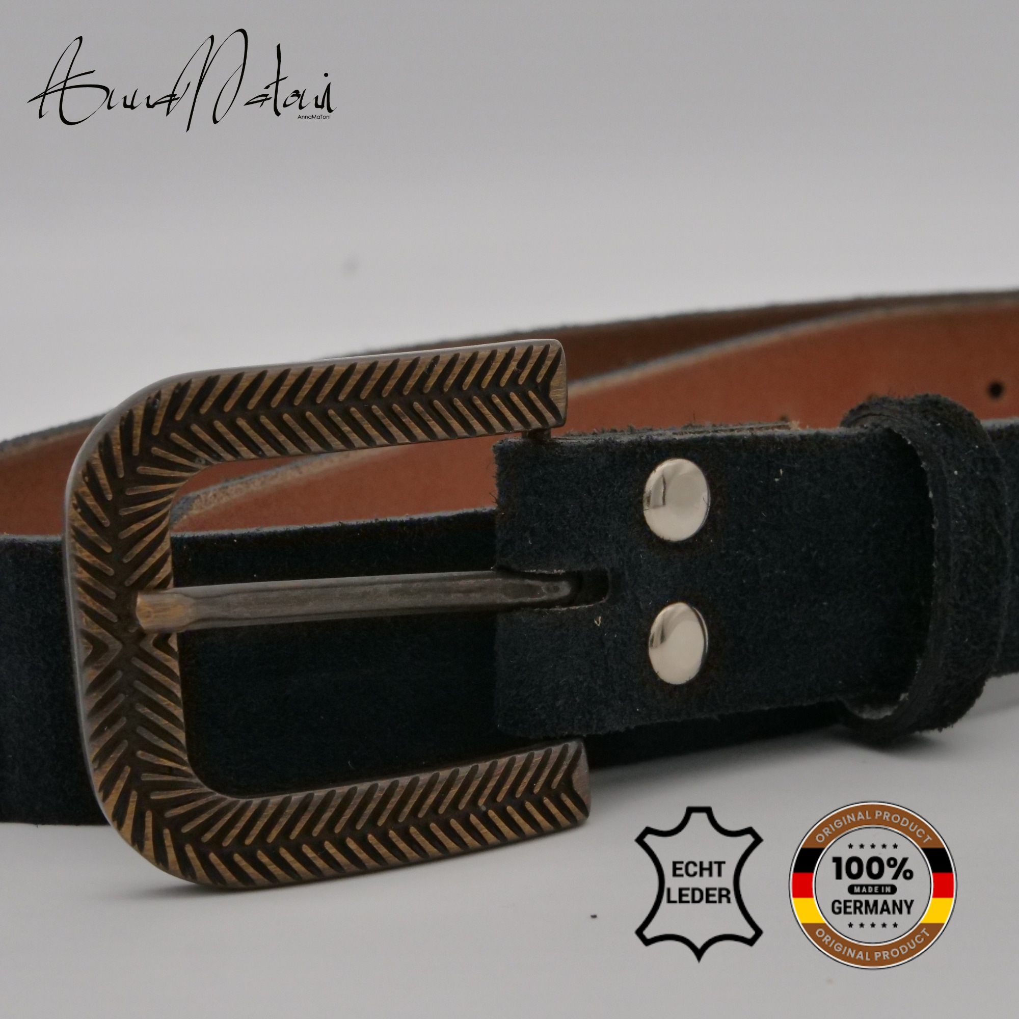 Ledergürtel ANNAMATONI "AnnaMatoni Damen Ledergürtel in hochwertigem Velour Leder 3cm", Damen, Gr. TW90 - 105cm Gesamtlänge, schwarz 790, 100% Leder, Gürtel Ledergürtel 9