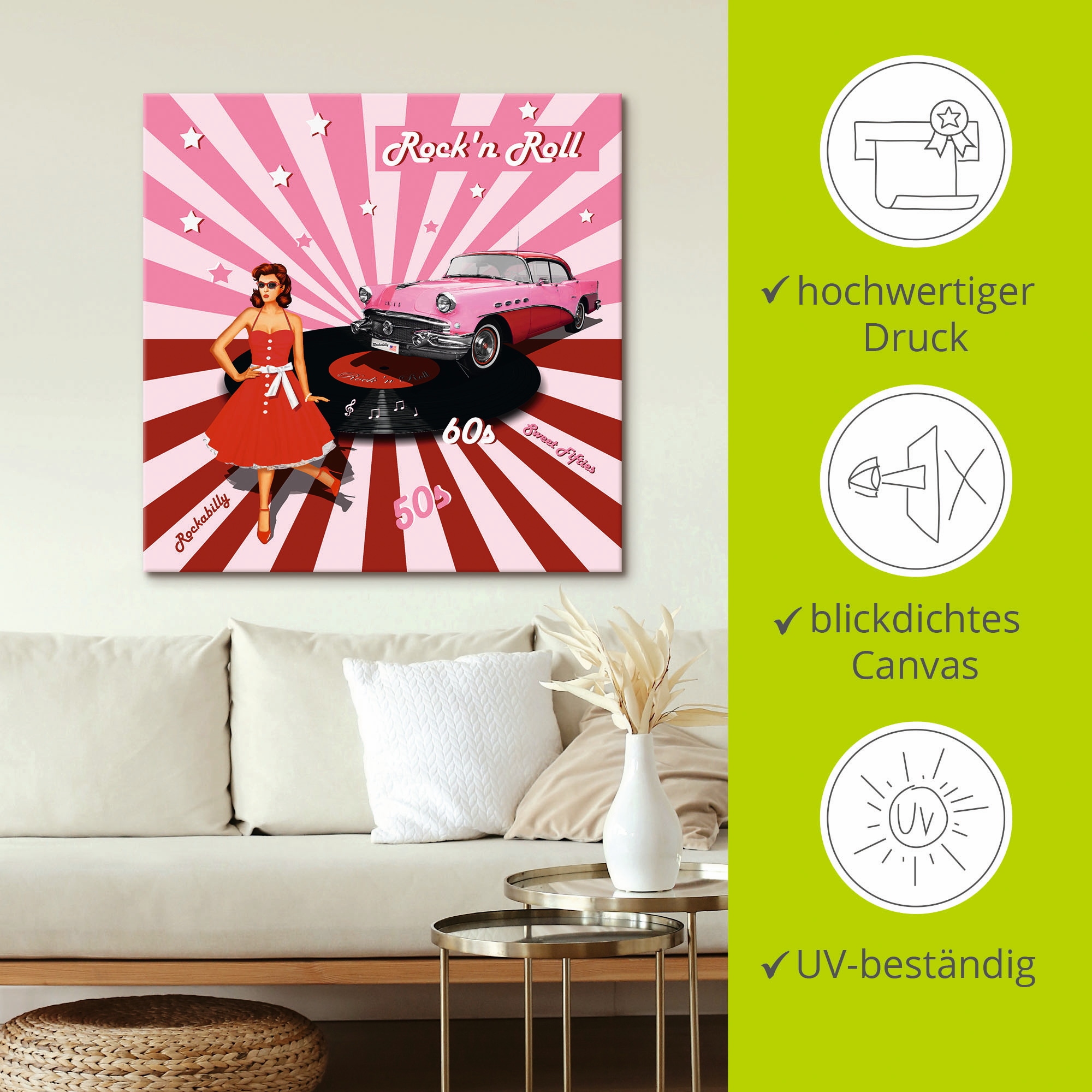 Artland Wandbild »Rock'n Roll die 50er Jahre«, Auto, (1 St.), als Alubild, Outdoorbild, Leinwandbild, Poster, Wandaufkleber