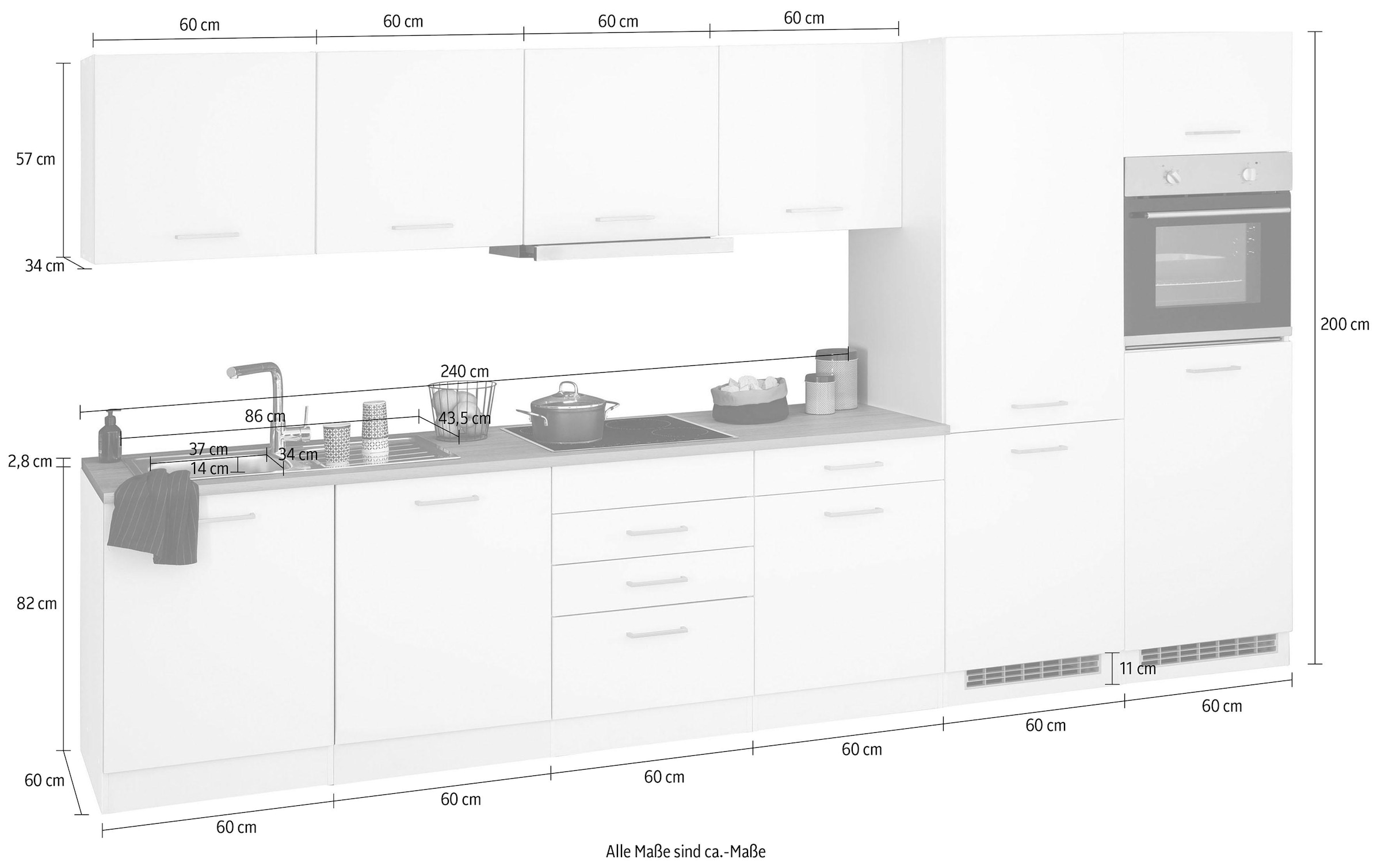 HELD MÖBEL Küchenzeile »Visby«, mit E-Geräten, 330 cm,inkl. Kühl/Gefrierkombination und Geschirrspüler