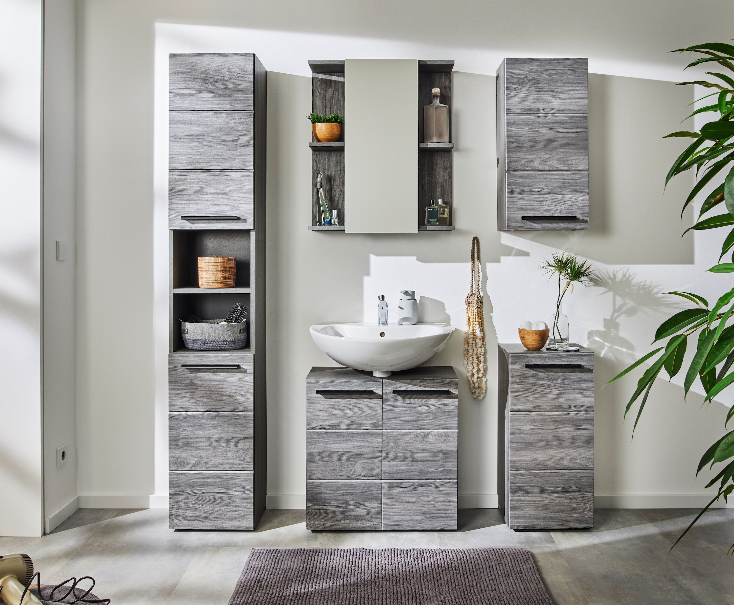 BASIC by Balculina Waschbeckenunterschrank »Silver,Badezimmerschrank BxHxT 60x70x20«, (1 St.), Breite 60cm, Tür L/R monierbar, FSC-Mix 70%