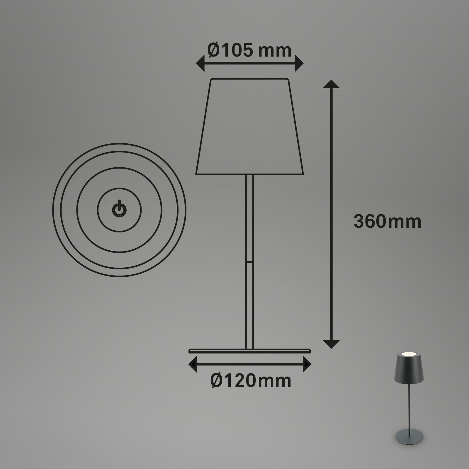 Briloner Leuchten Tischleuchte »2er Set LED Tischlampe kabellos, anthrazit«, 2er Set LED Tischlampe kabellos 36x10,5 cm Anthrazit