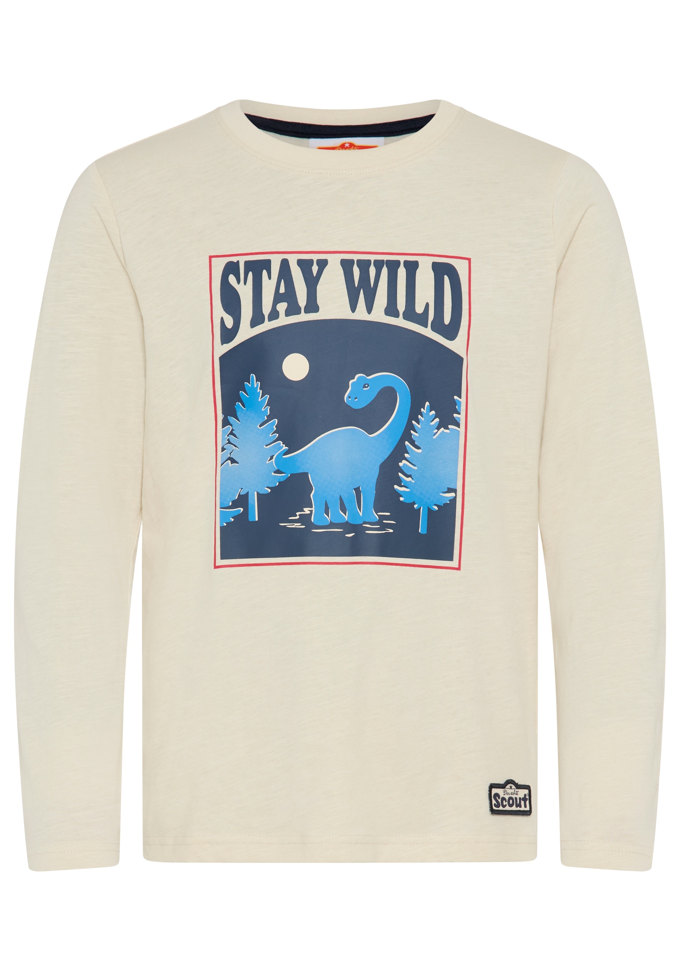 Scout Langarmshirt »Shirt mit coolem Dino-Print, modisches Melangegarn« mit Spruch: STAY WILD, mit Langarm, modischer Basic-Schnitt
