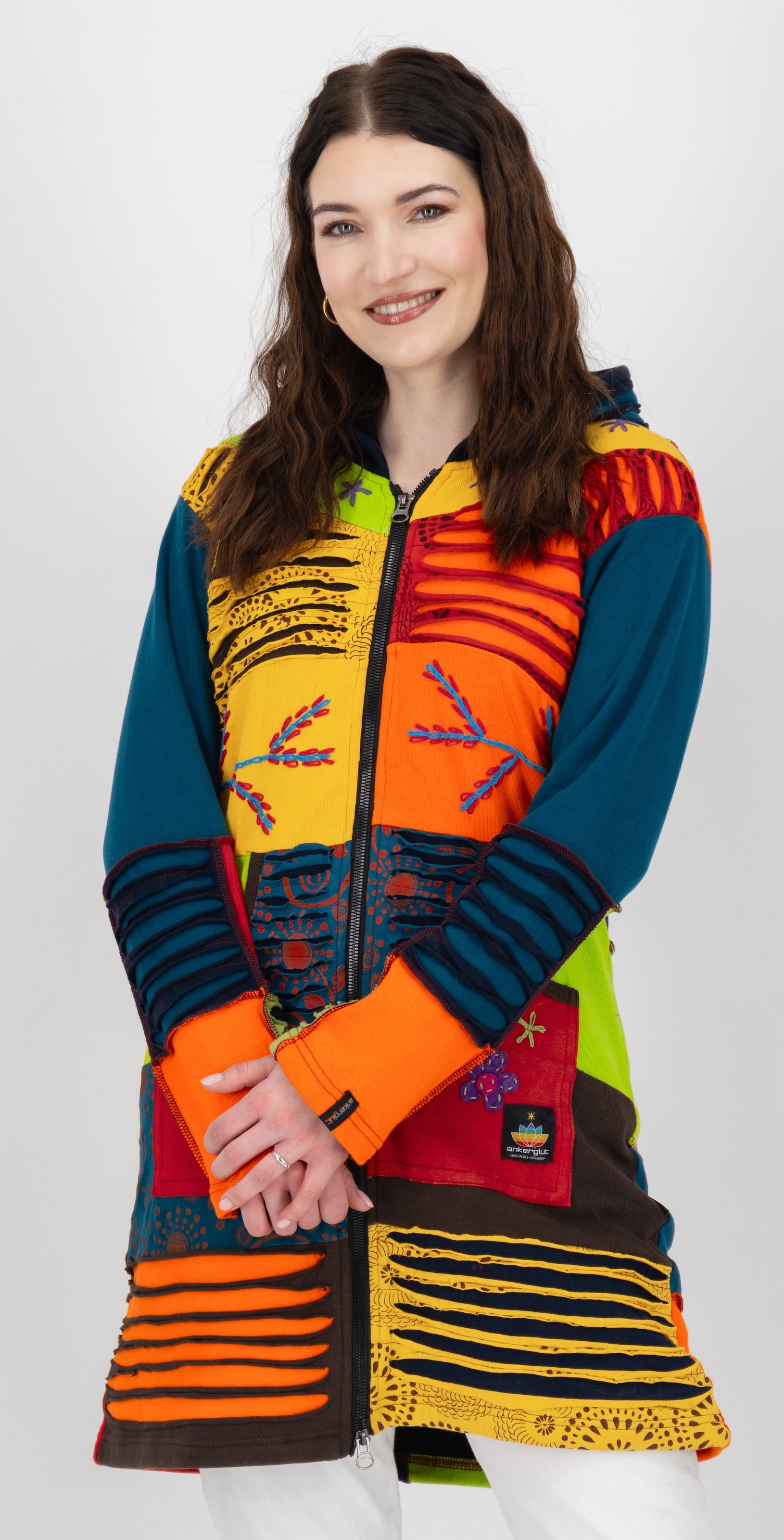 DEPROC Active Fleecejacke "Patchwork NUNAVUT LONG WMN" mit Kapuze auch in Großen Größen erhältlich
