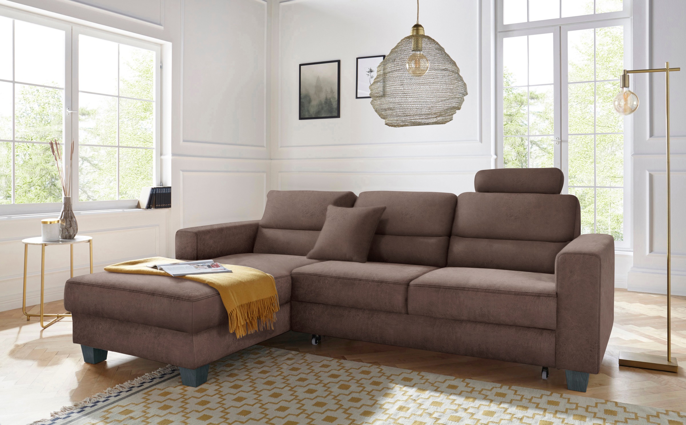 TRENDMANUFAKTUR Ecksofa »Chamber, zeitlos und modern, bequem mit hohem Sitzkomfort, L-Form«, inklusive einer Kopfstütze, wahlweise mit Schlaffunktion