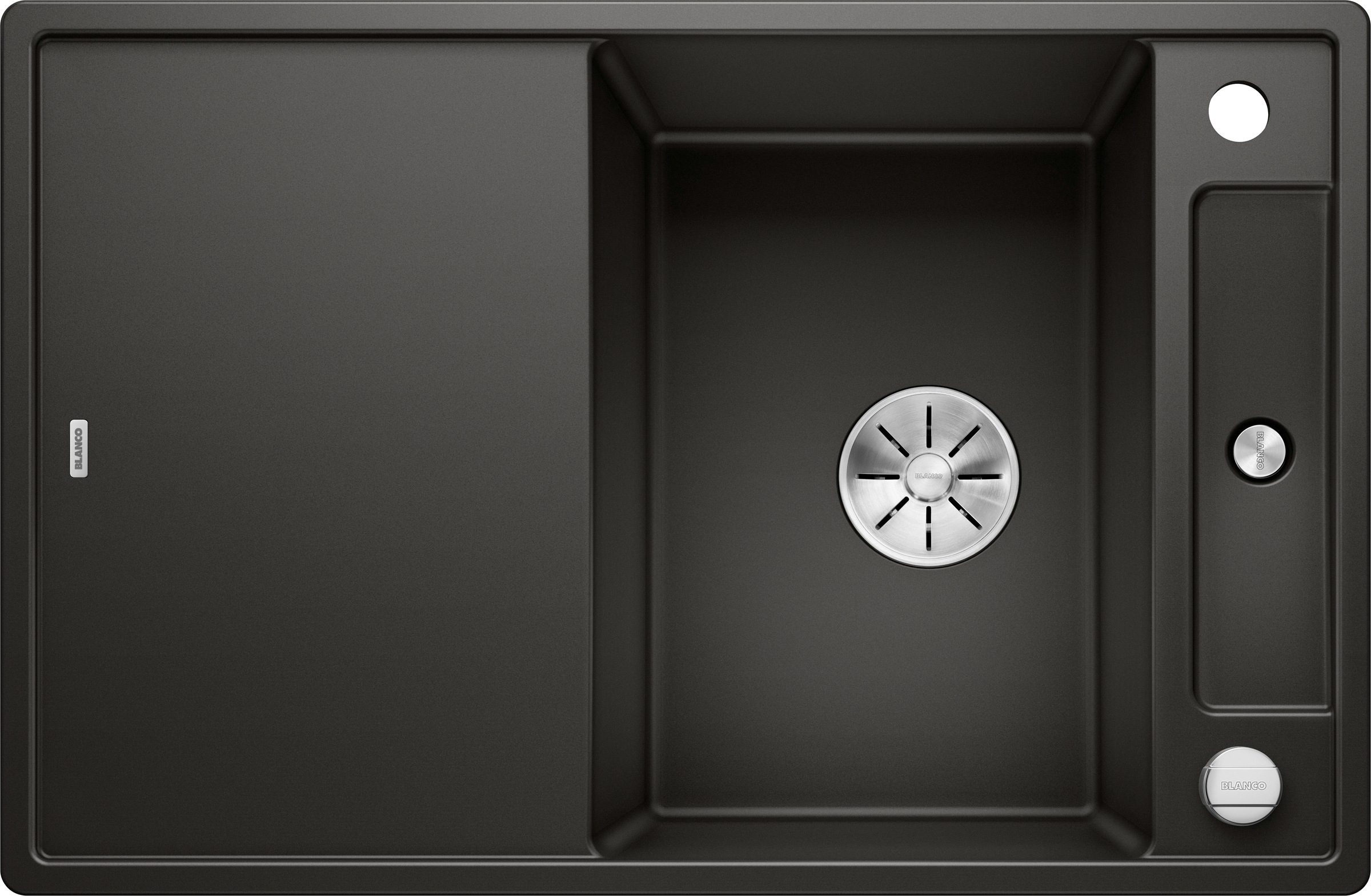 Granitspüle BLANCO, B:51cm H:19cm T:78cmschwarz, Verbundwerkstoff, Küchenspülen, "AXIA III 45 S", inklusive gratis Esche-Compound-Brückenschneidebrett