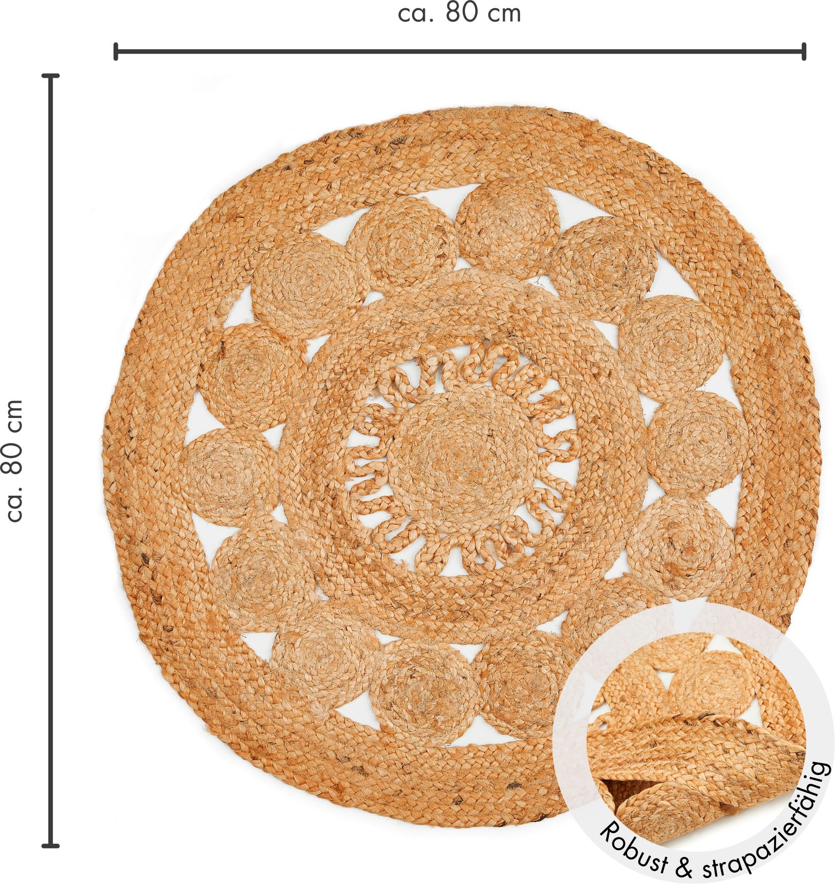 LUXOR living Teppich »Balo«, rund, 6 mm Höhe, Juteteppich, reine Naturfaser, handgeflochten, Flecht Design