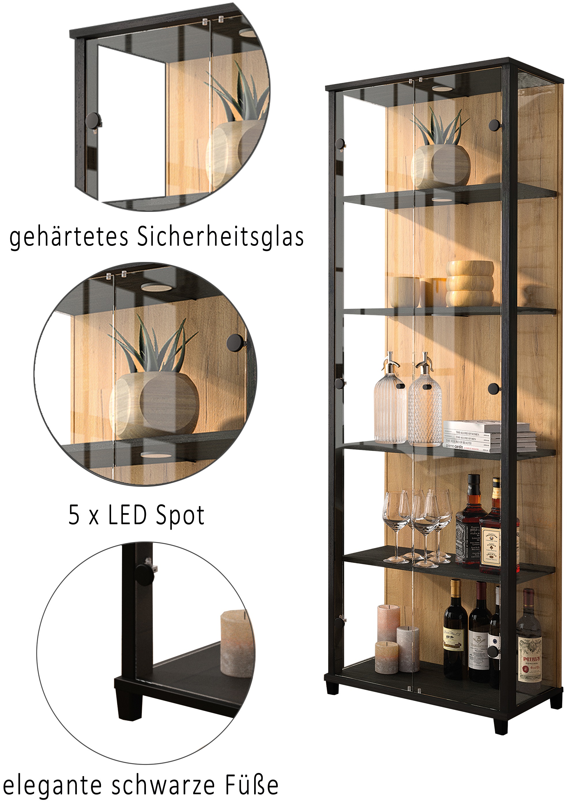 fif möbel Vitrine »OPTIMA«, Standvitrine, Vitrinenschrank, Glasvitrine, Sammlervitrine