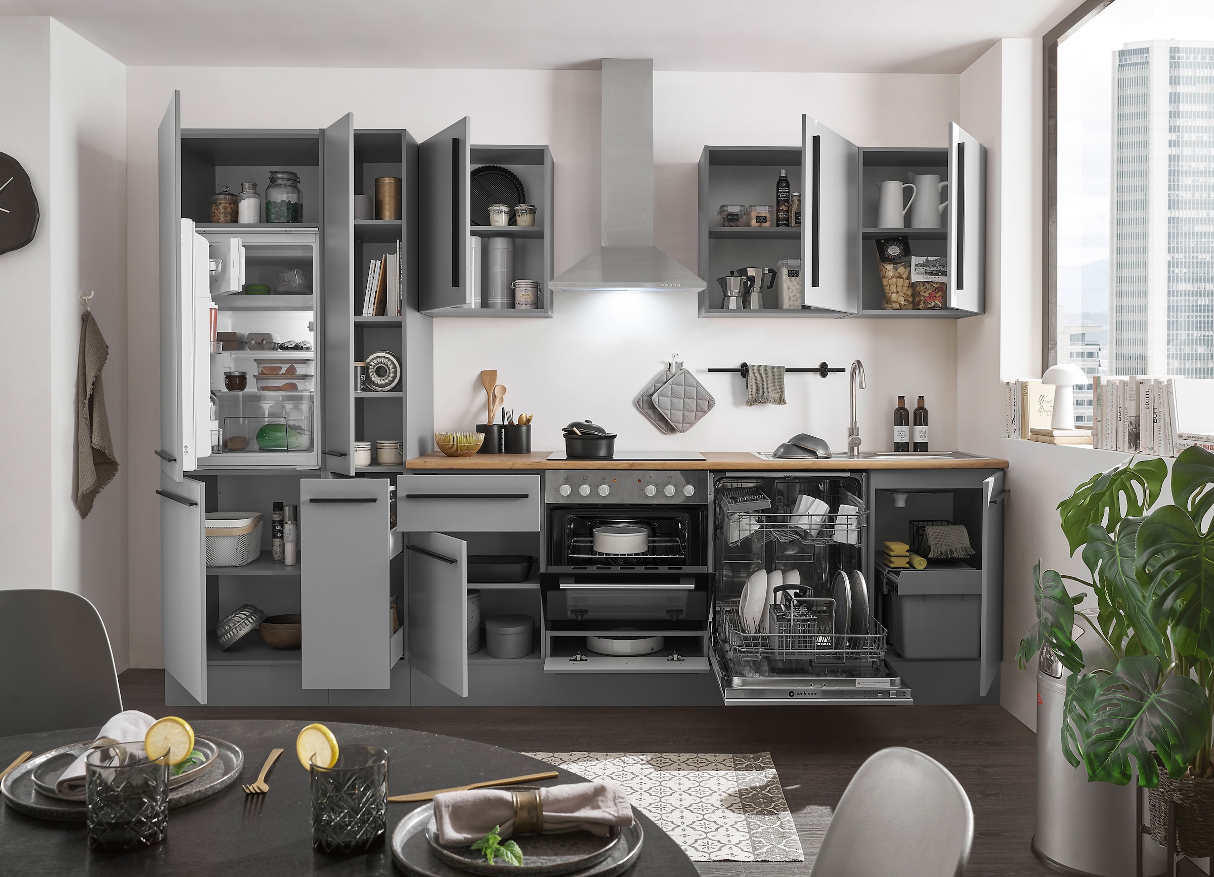 BASIC by Balculina Küchenzeile »Denver, Küche BxHxT 310 x 211 x 60«, Breite 310 cm, wahlweise mit E-Geräten und Induktion