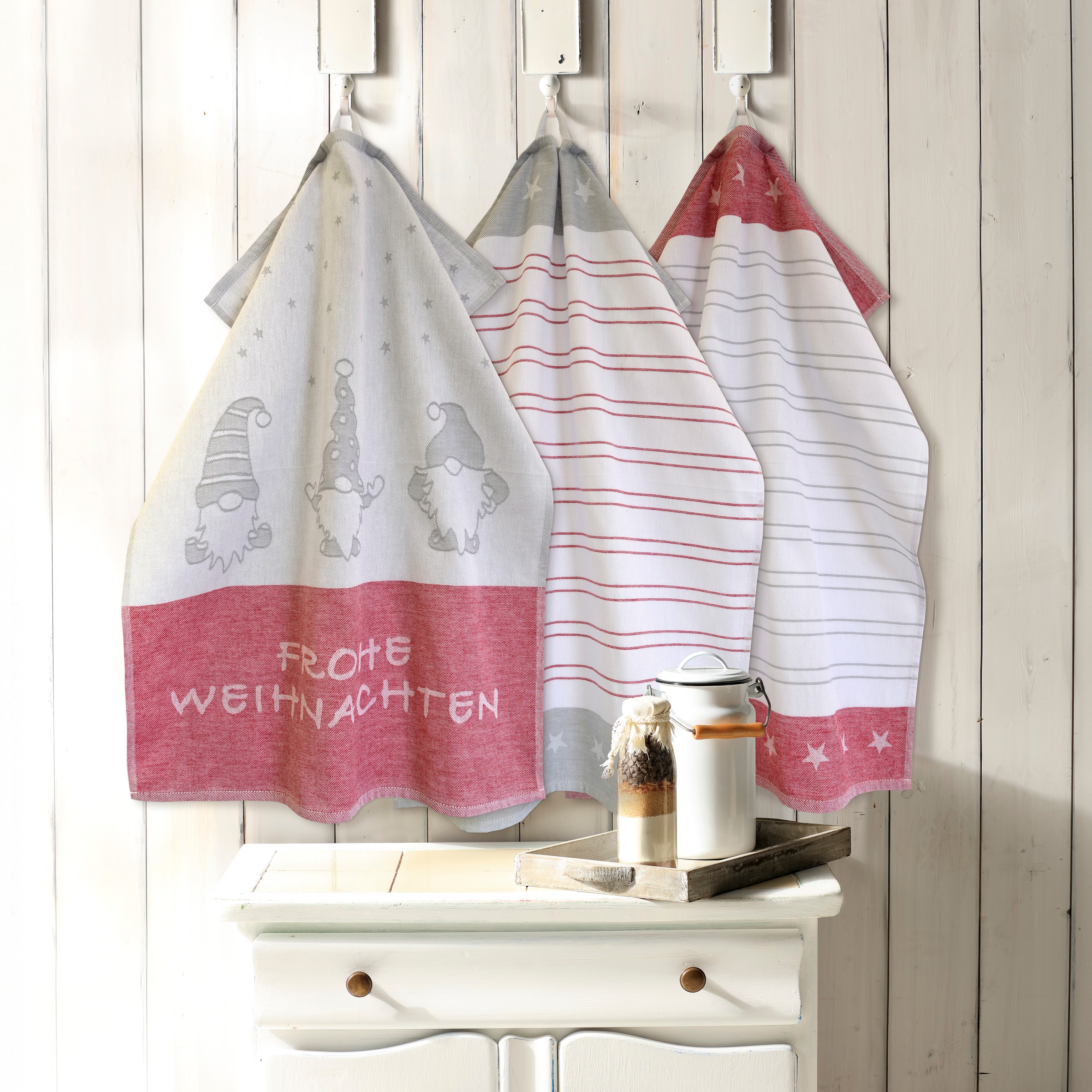 Dyckhoff Geschirrtuch "Wichtel, mit Schriftzug Frohe Weihnachten, Streifen günstig online kaufen