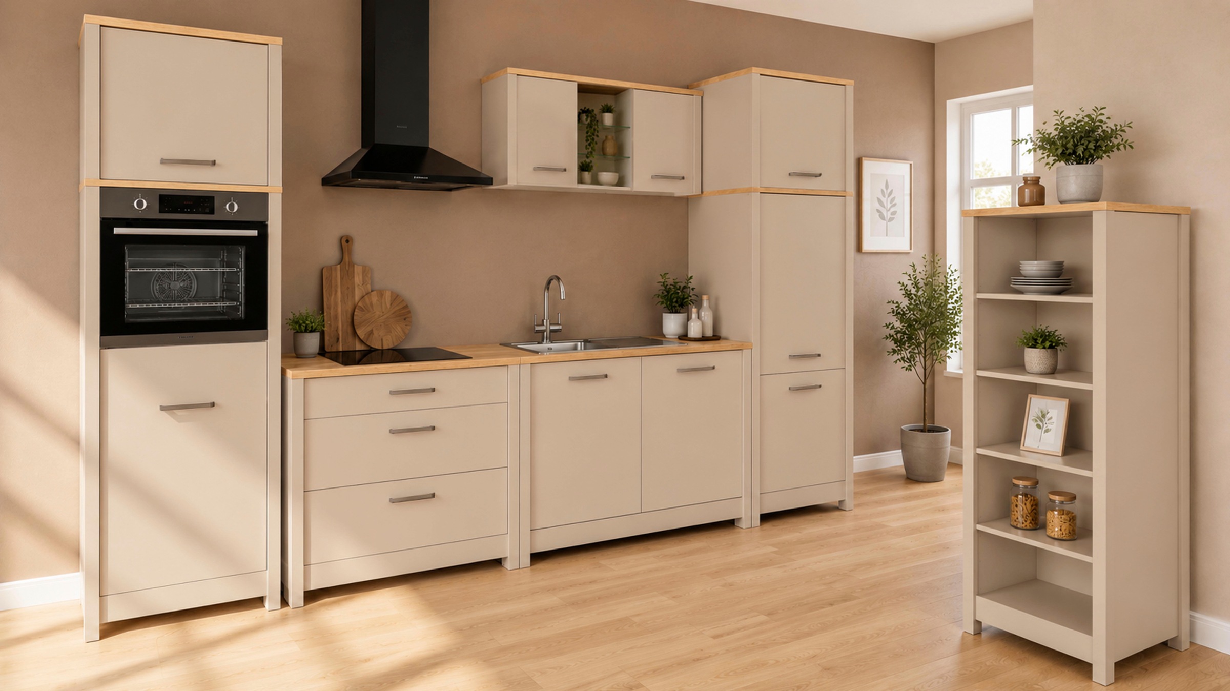 Inter Link Küchenzeile »Pienza, Einbauküche, Küchenblock, Küchenmodul, Kompaktküche« Ohne E-Geräte für Spülmaschine Kochfeld Backofen Kühlschrank B: 430 cm