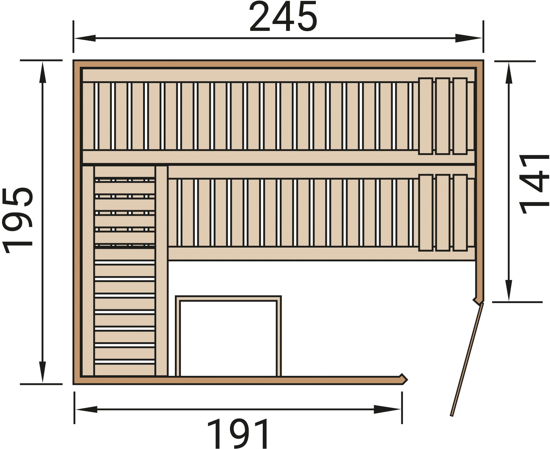 weka Sauna »Design-Sauna CUBILIS 3«, Blockbohlen im wekaLine-Profil