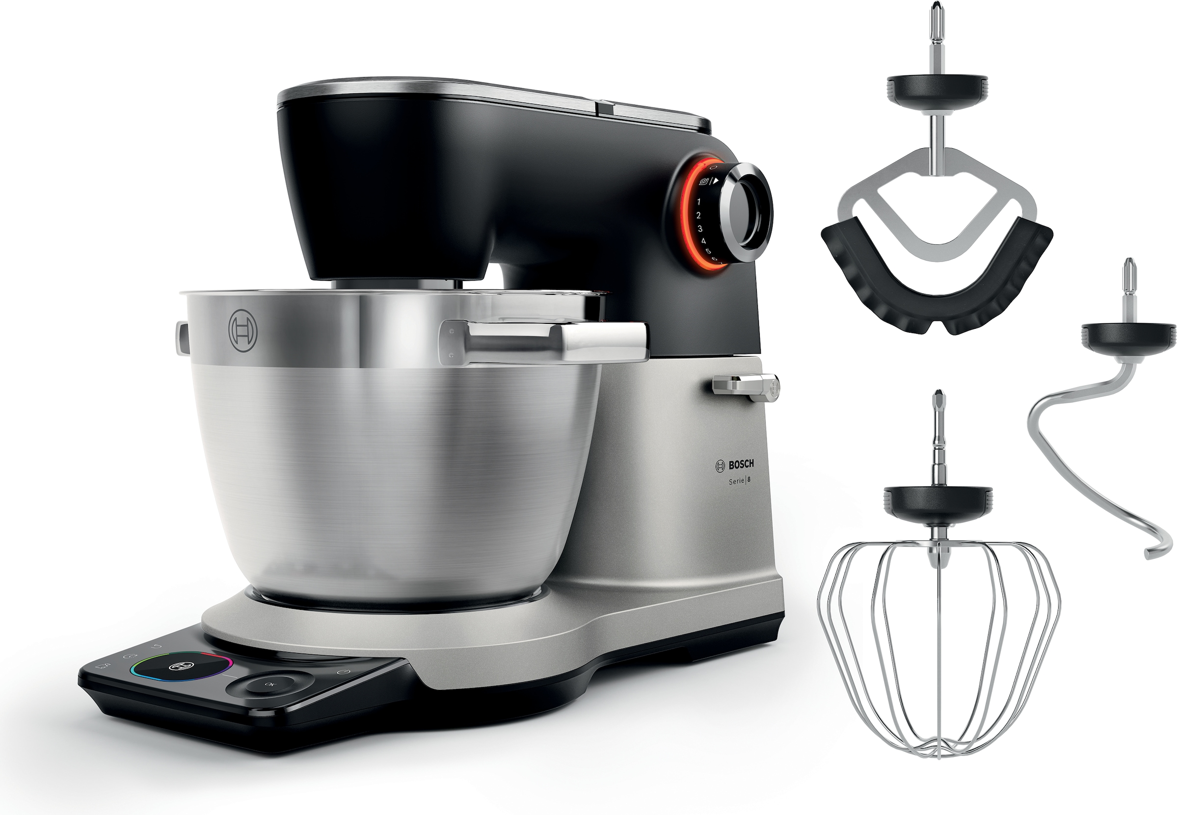 BOSCH Küchenmaschine "Serie 8, 9 Automatikprogramme, integrierte Waage, Timer, 6l Schüssel", B:22,3cm H:33,9cm T:45,7cmpearl silber, Küchenmaschinen,