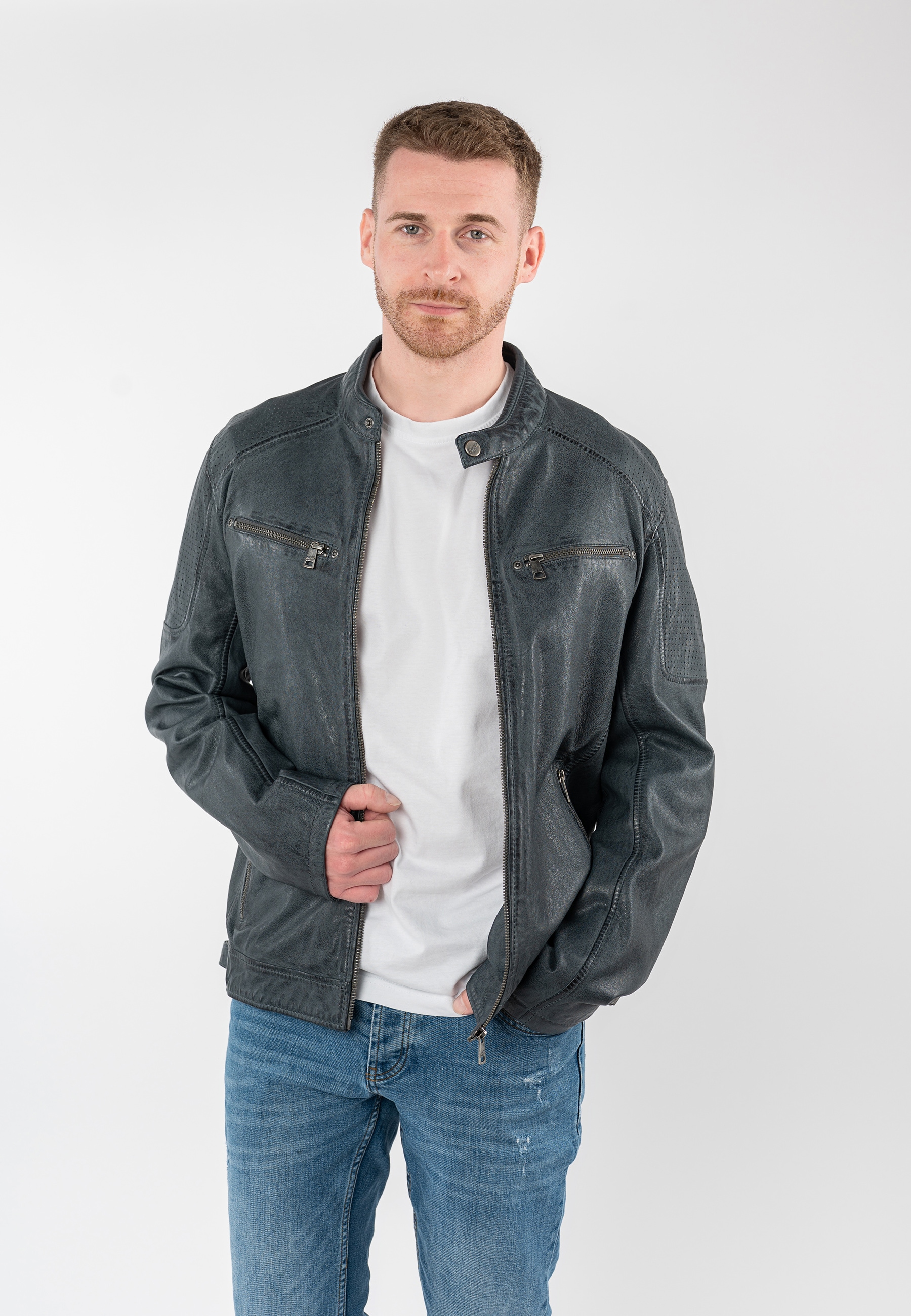 Mauritius Lederjacke "MMBroum" mit Bikerkragen günstig online kaufen