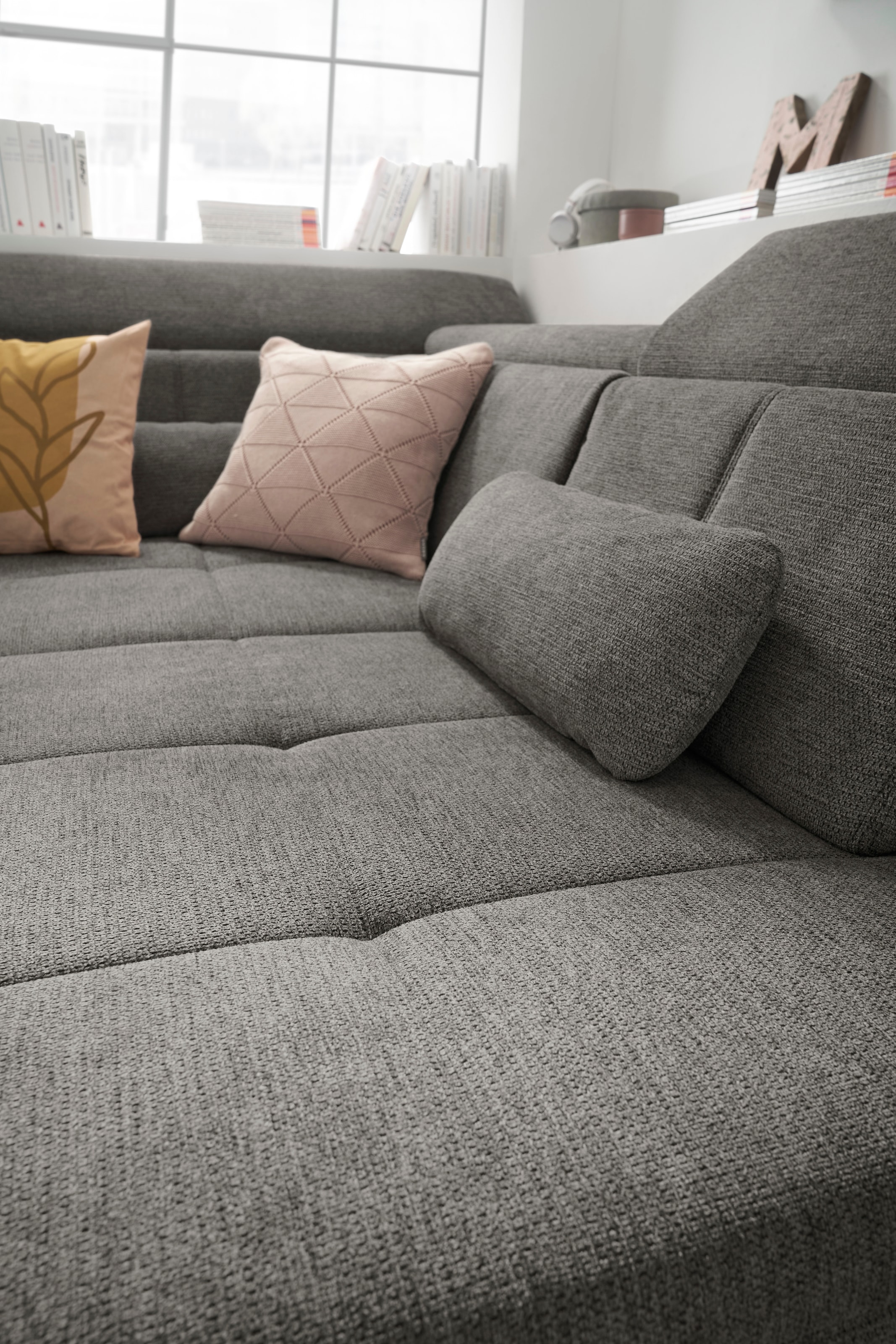 set one by Musterring Ecksofa »SO 3400 Sitzhöhe 47cm oder 49cm, Sitztiefe verstellbar, B/T 317/220 cm«, Kaltschaumpolsterung, Flachgewebe, whlw. mit weiteren Funktionen