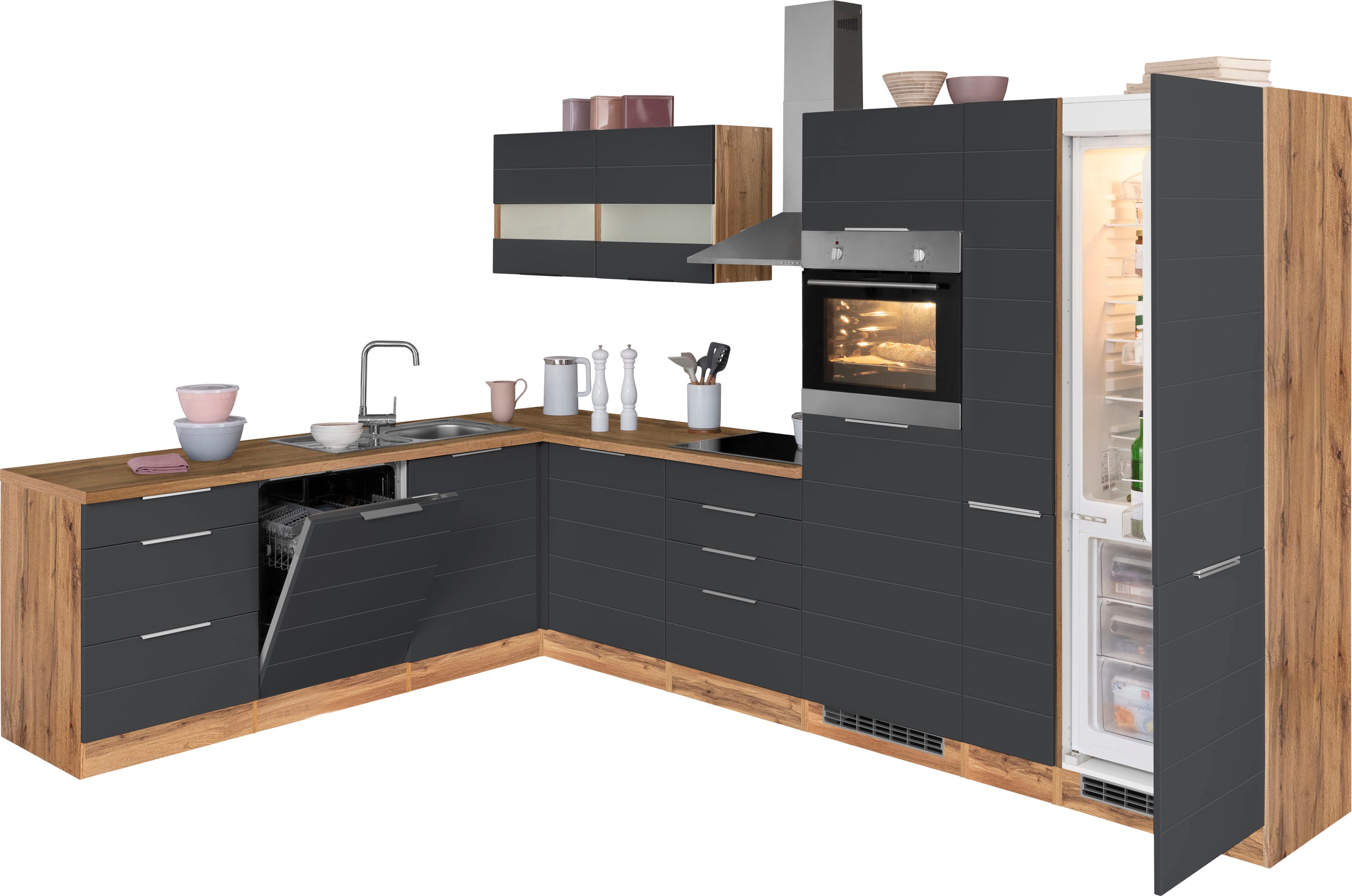 Thumbnail - KOCHSTATION Winkelküche "KS-Luhe", Stellbreite 240x330 cm, wahlweise mit oder ohne E-Geräten, MDF-Fronten