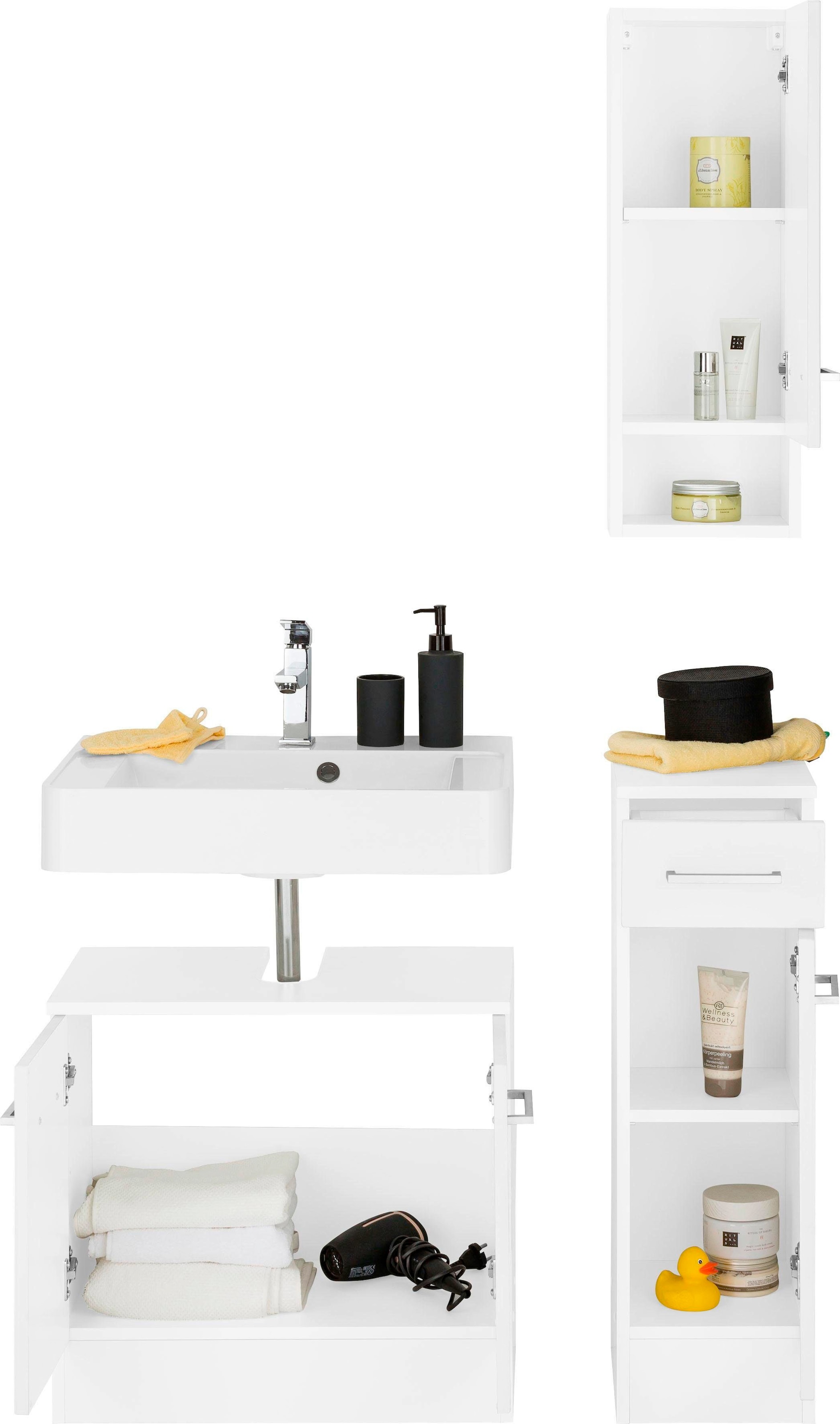 welltime Badmöbel-Set »Ribera«, (3 St.), Waschplatz, Hängeschrank, Unterschrank
