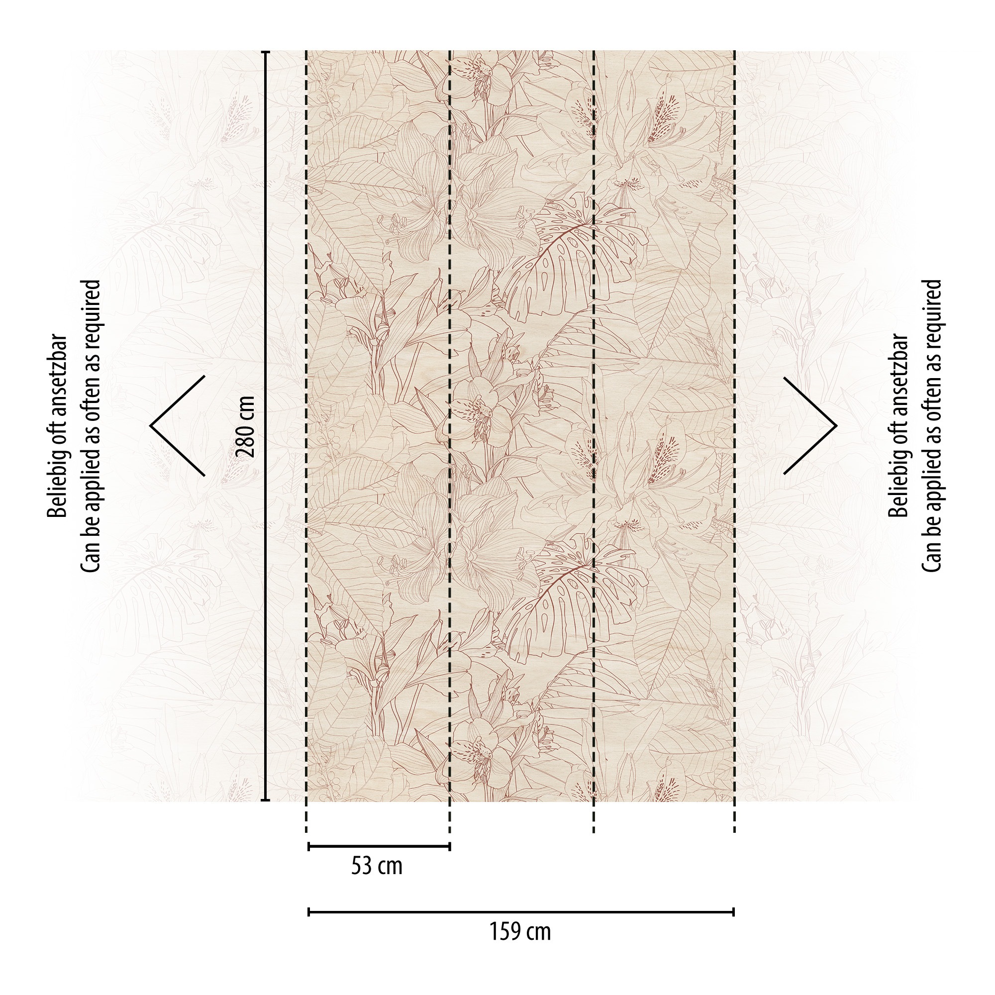 Thumbnail - living walls Fototapete "THE WALL III florale Tapete Motivtapete Zeichnung Blattmotiv" matt glatt Vliestapete Pflanzen f...