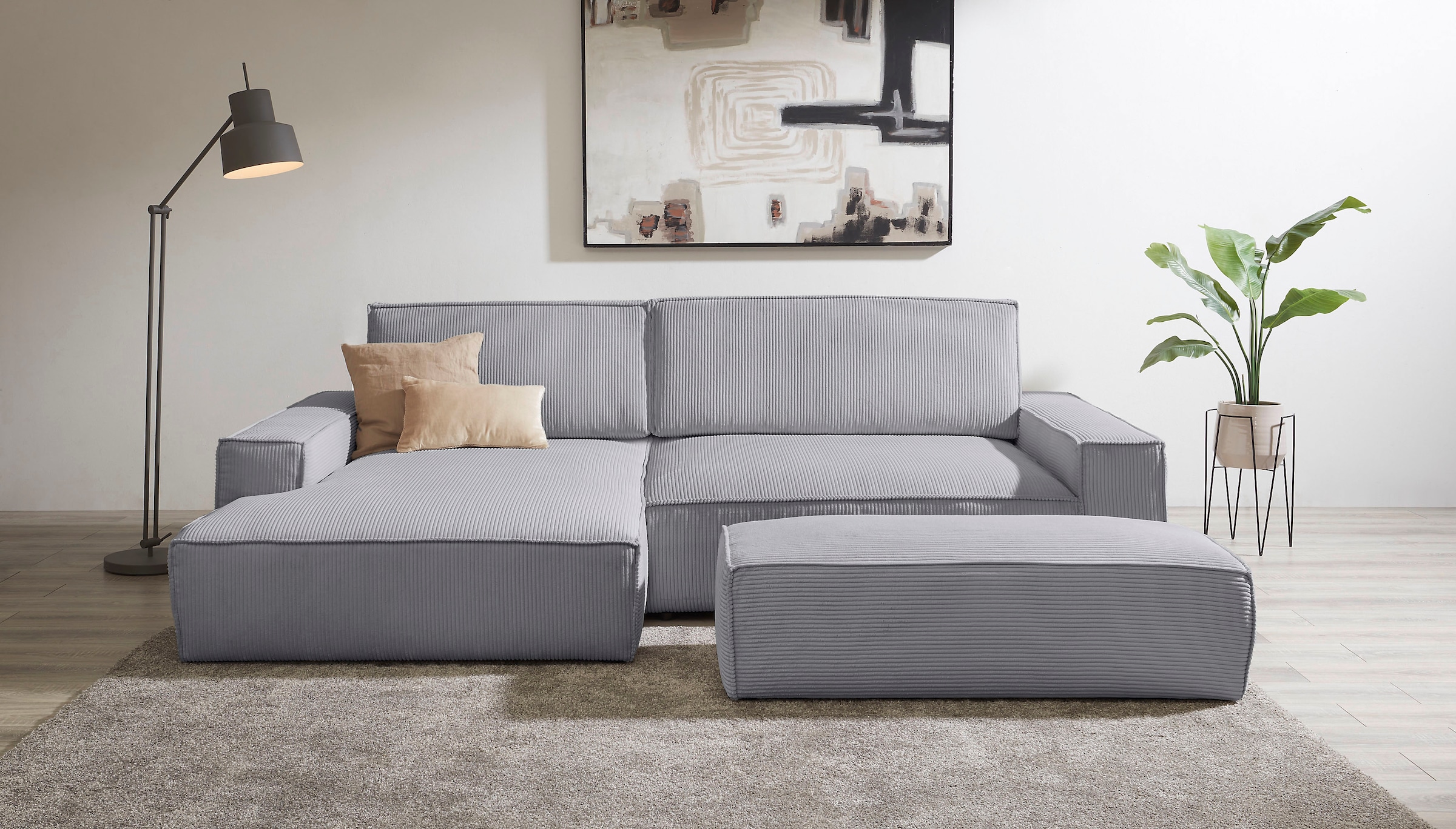 OTTO home Polsterecke "SHERWOOD XXL tief, L-Form, Schlaffunktion, Bigsofa, Cord, Leinenoptik" stellbar zum Schlafsofa (Krokodilverbinder), Cord, Leinenoptik