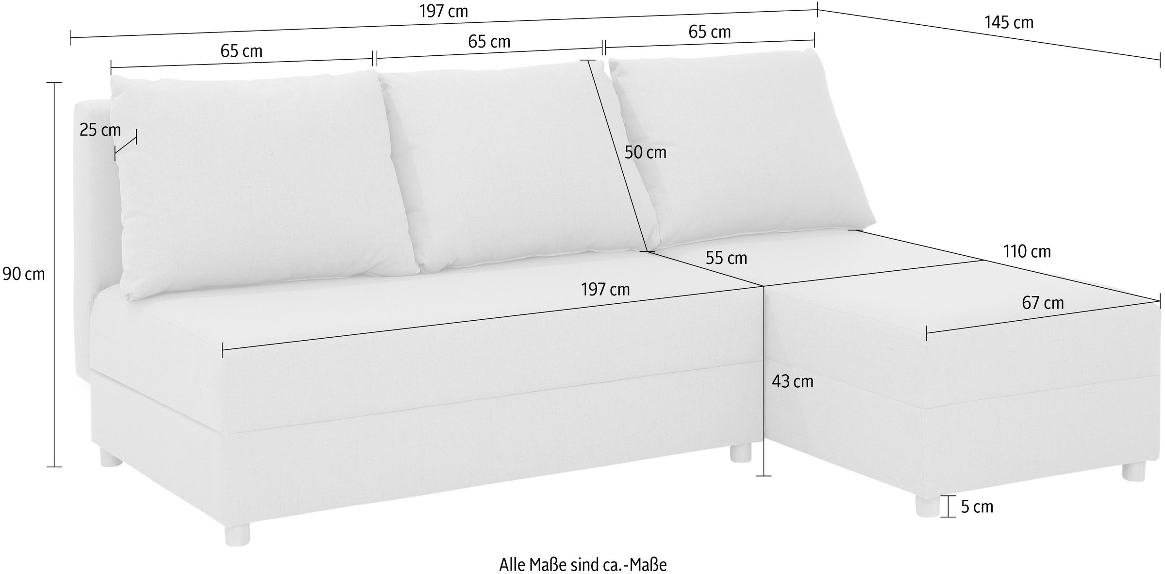 INOSIGN Ecksofa »Mick L-Form«, Longchair links/rechts montierbar, wahlweise mit Bettfunktion