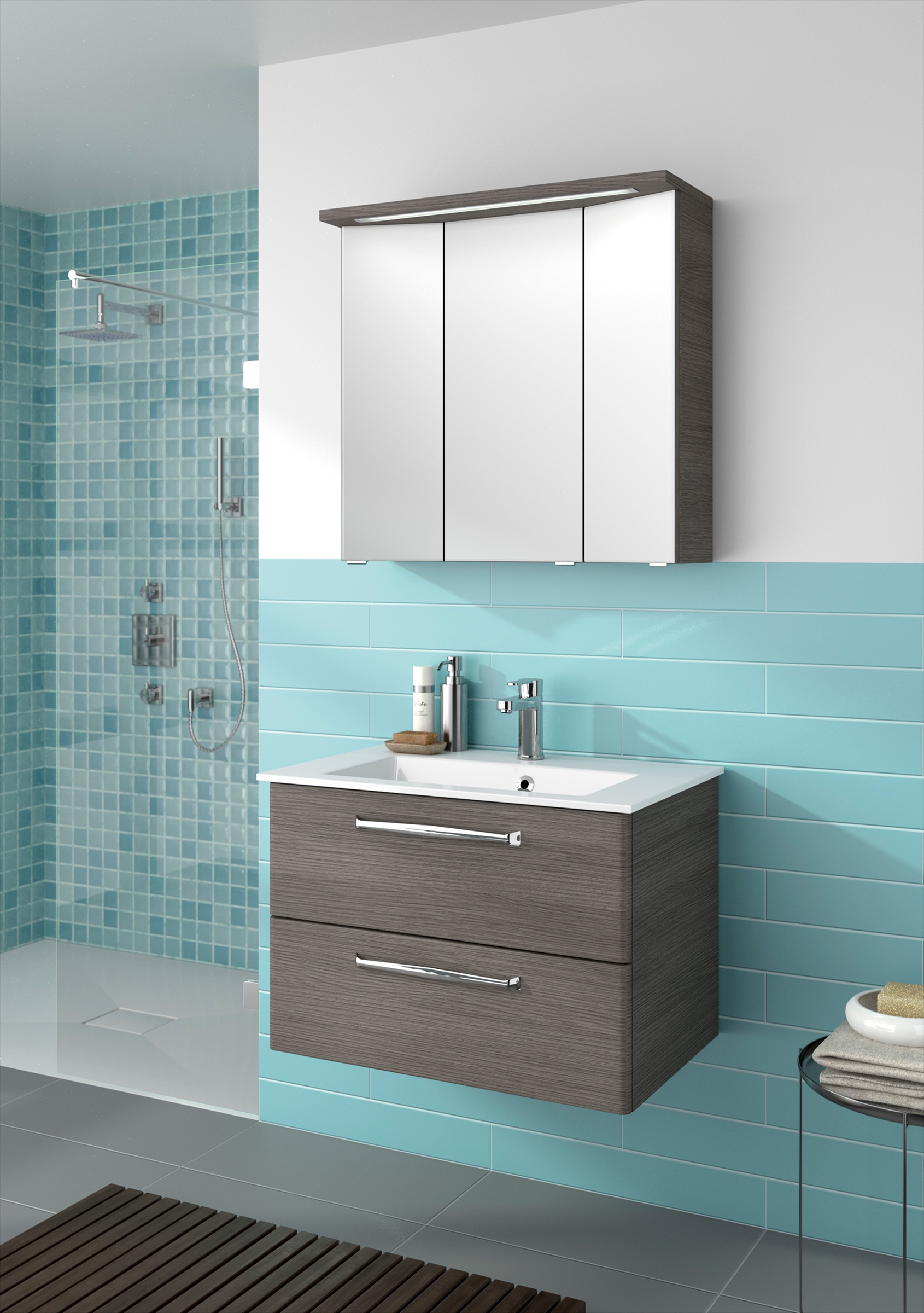 Saphir Badmöbel-Set "Trentino 2-teilig Mineralmarmor-Waschtisch mit LED-Spi günstig online kaufen