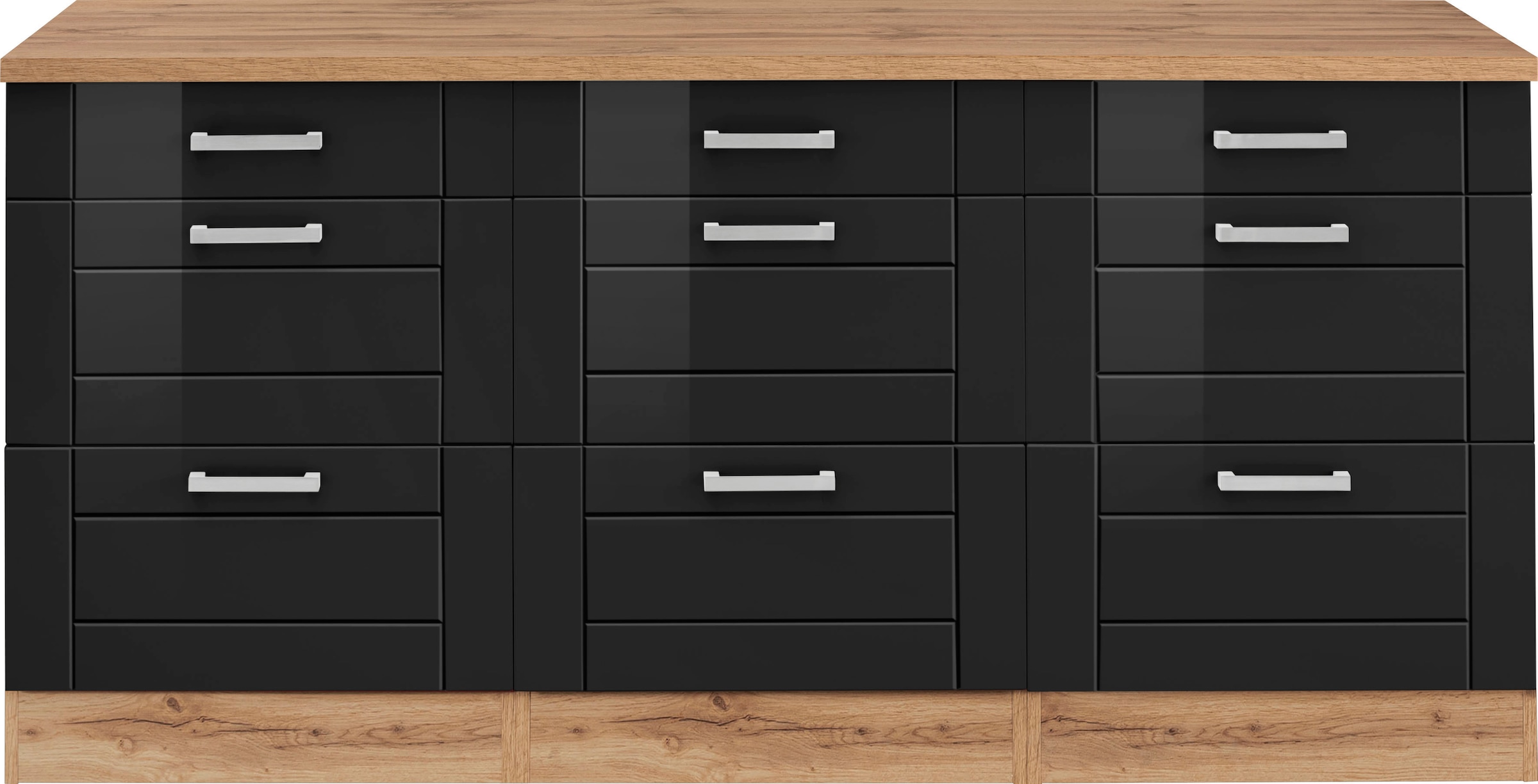 KOCHSTATION Unterschrank »KS-Tinnum«, 180 cm breit, Metallgriffe, MDF Fronten, mit 3 Schubkästen, 6 Auszüge