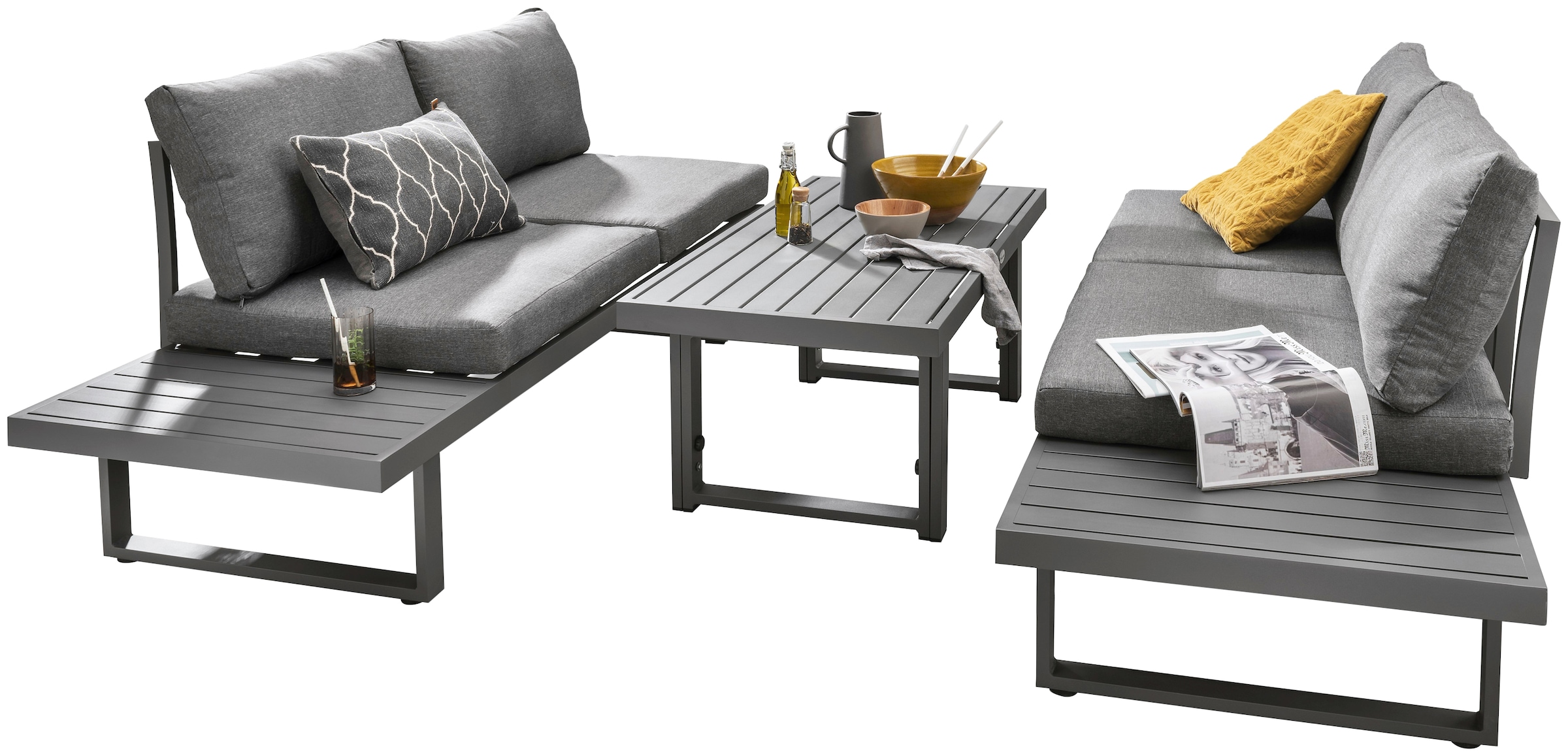 Destiny Gartenlounge-Set »SEA POINT«, (Set, 15 tlg.), Ecklounge, variabel, Tisch verstellb. 110 x 58 x 45/68 cm