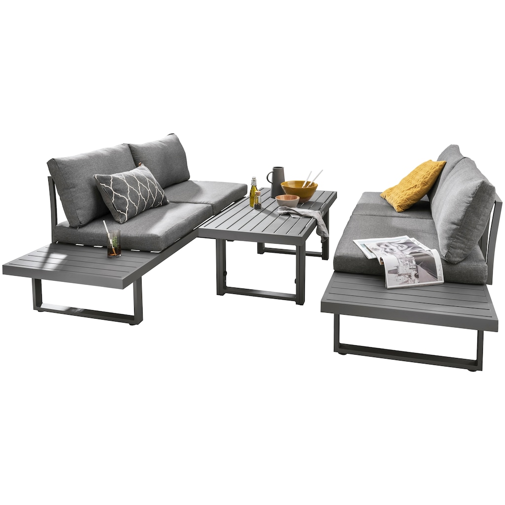 Destiny Gartenlounge-Set »SEA POINT«, (Set, 15 tlg.), Ecklounge, variabel, Tisch verstellb. 110 x 58 x 45/68 cm