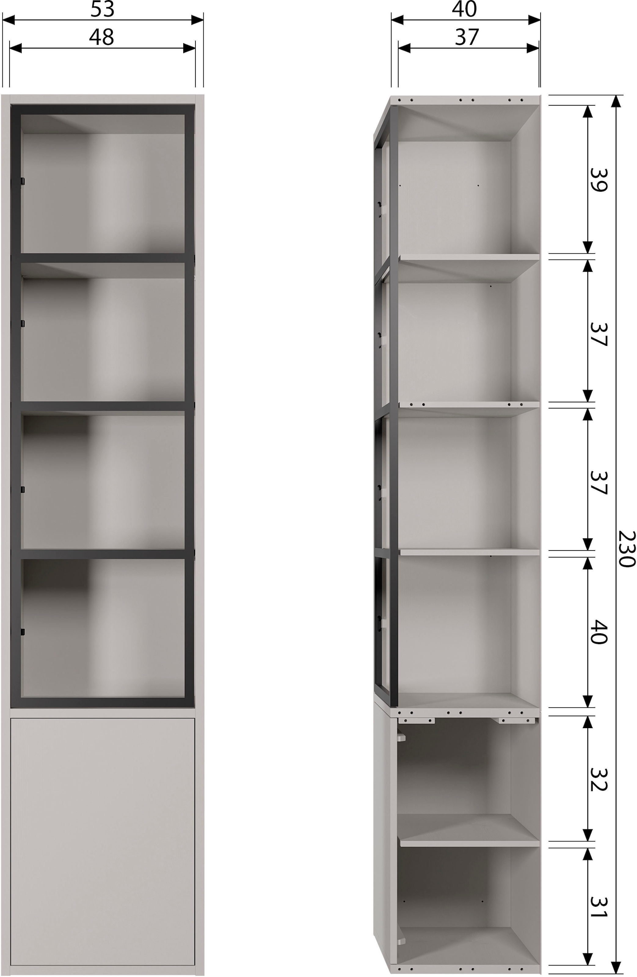 WOOOD Vitrine »Basic«, mit zwei Türen, H 230 cm x B 52,5 cm